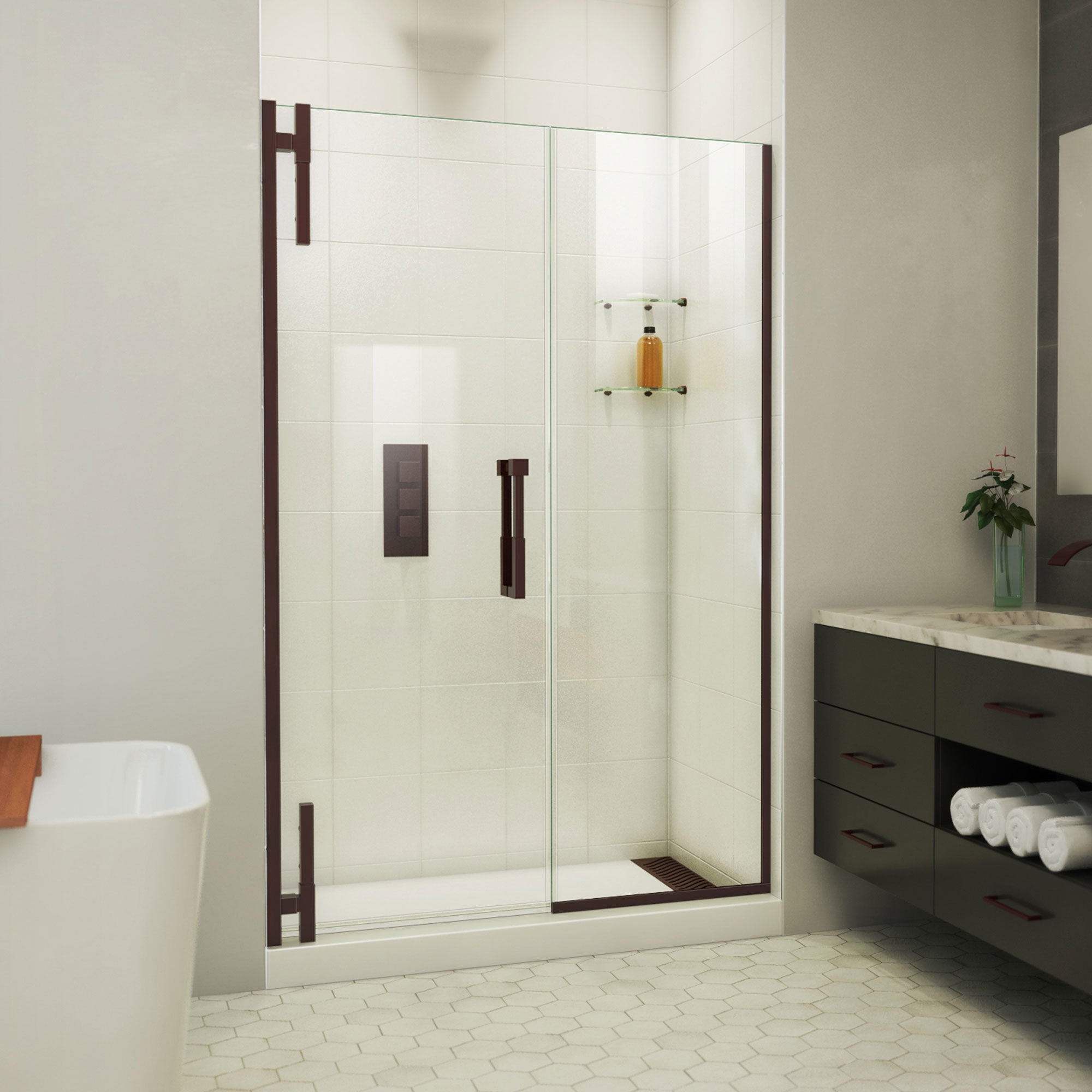DreamLine Ascend 56 - 57 inch W x 72 inch H Frameless Pivot Shower Door