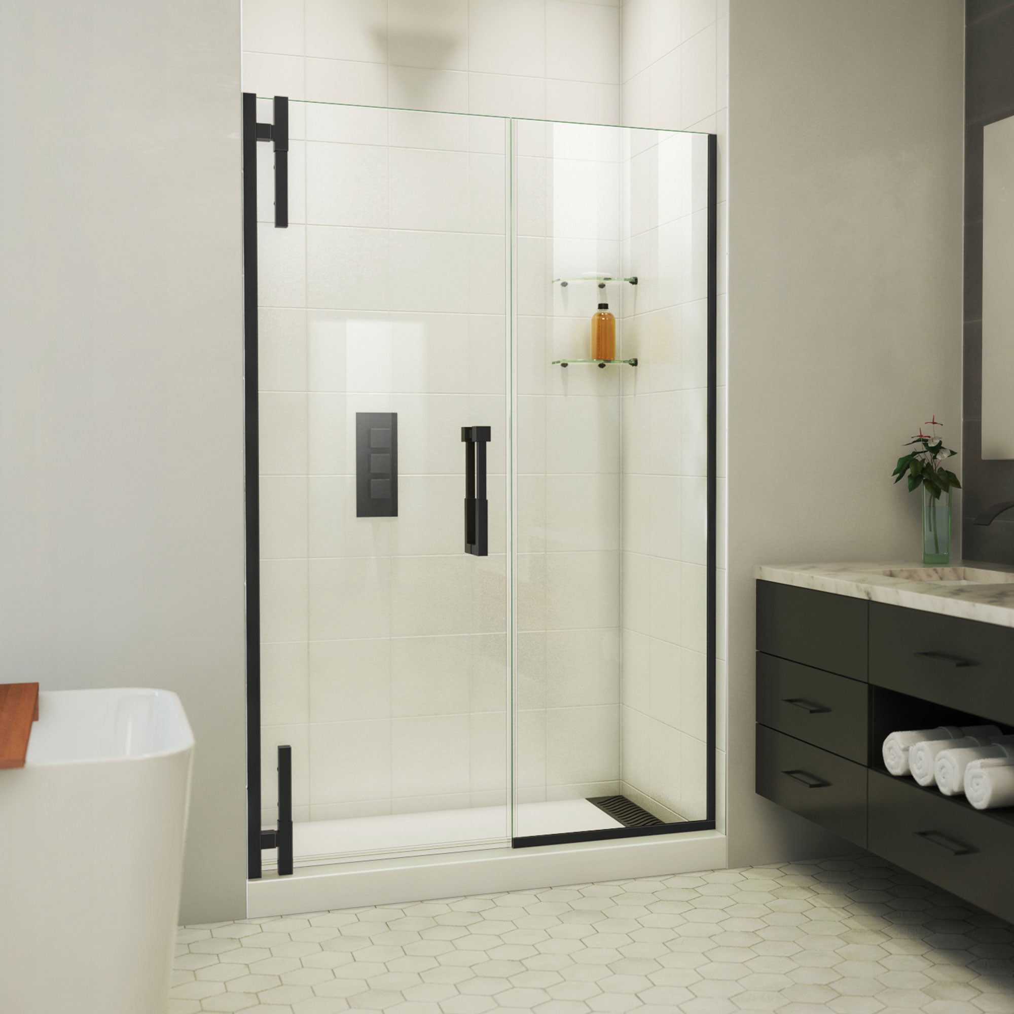 DreamLine Ascend 56 - 57 inch W x 72 inch H Frameless Pivot Shower Door