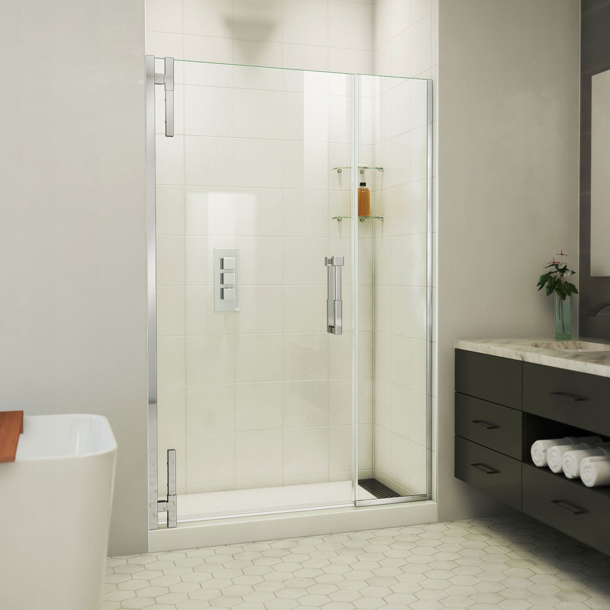 DreamLine Ascend 46 - 47 inch W x 72 inch H Frameless Pivot Shower Door