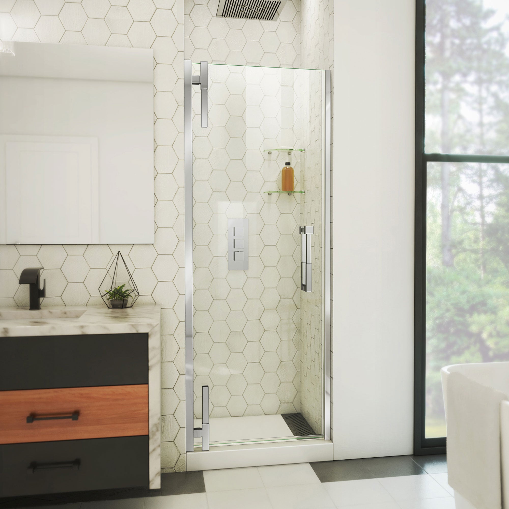 DreamLine Ascend 27 1/4 - 28 inch W x 72 inch H Frameless Pivot Shower Door