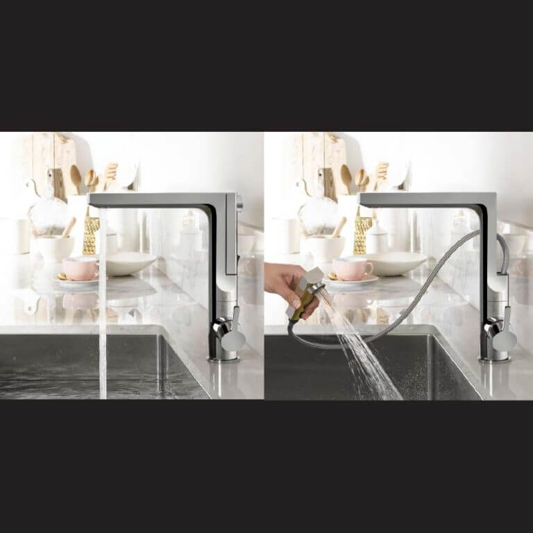 Houzer Ascend Series Brushed Nickel Integrated Single Handle Pull-Up Kitchen Faucet