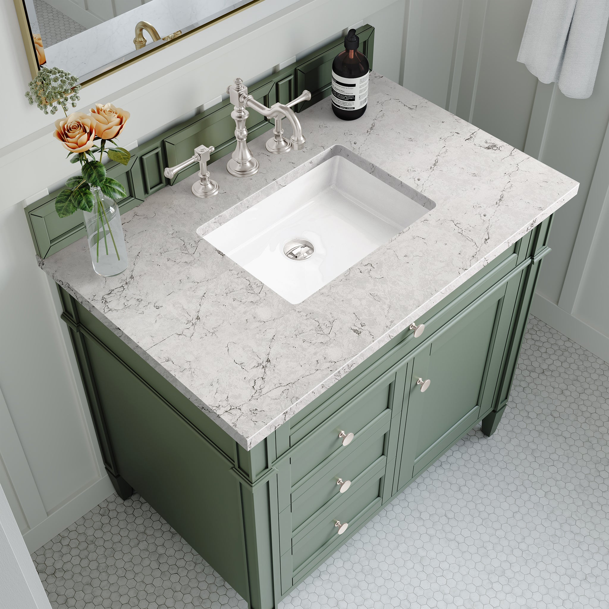 James Martin Brittany 36" Single Vanity in Smokey Celadon with 3cm Countertop