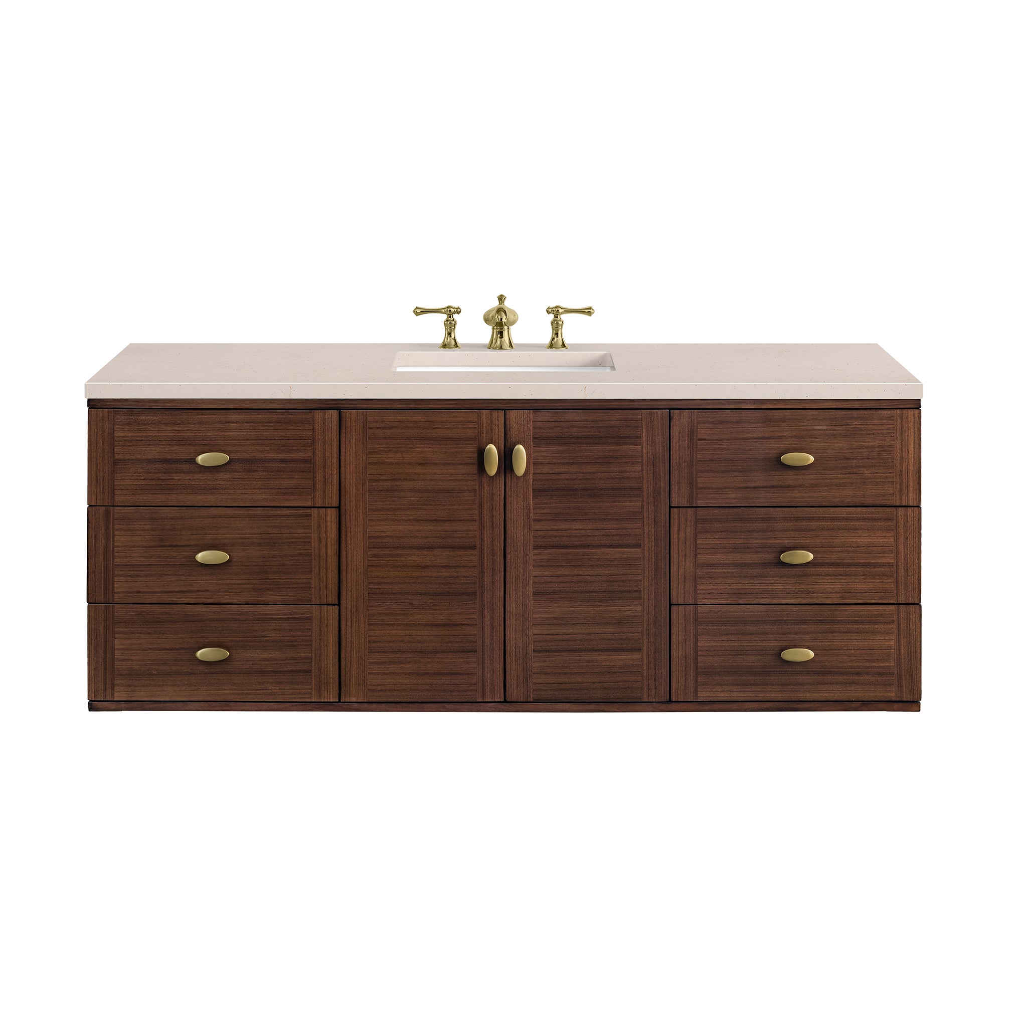 James Martin Amberly 60" Single Vanity in Mid-Century Walnut with 3cm Countertop