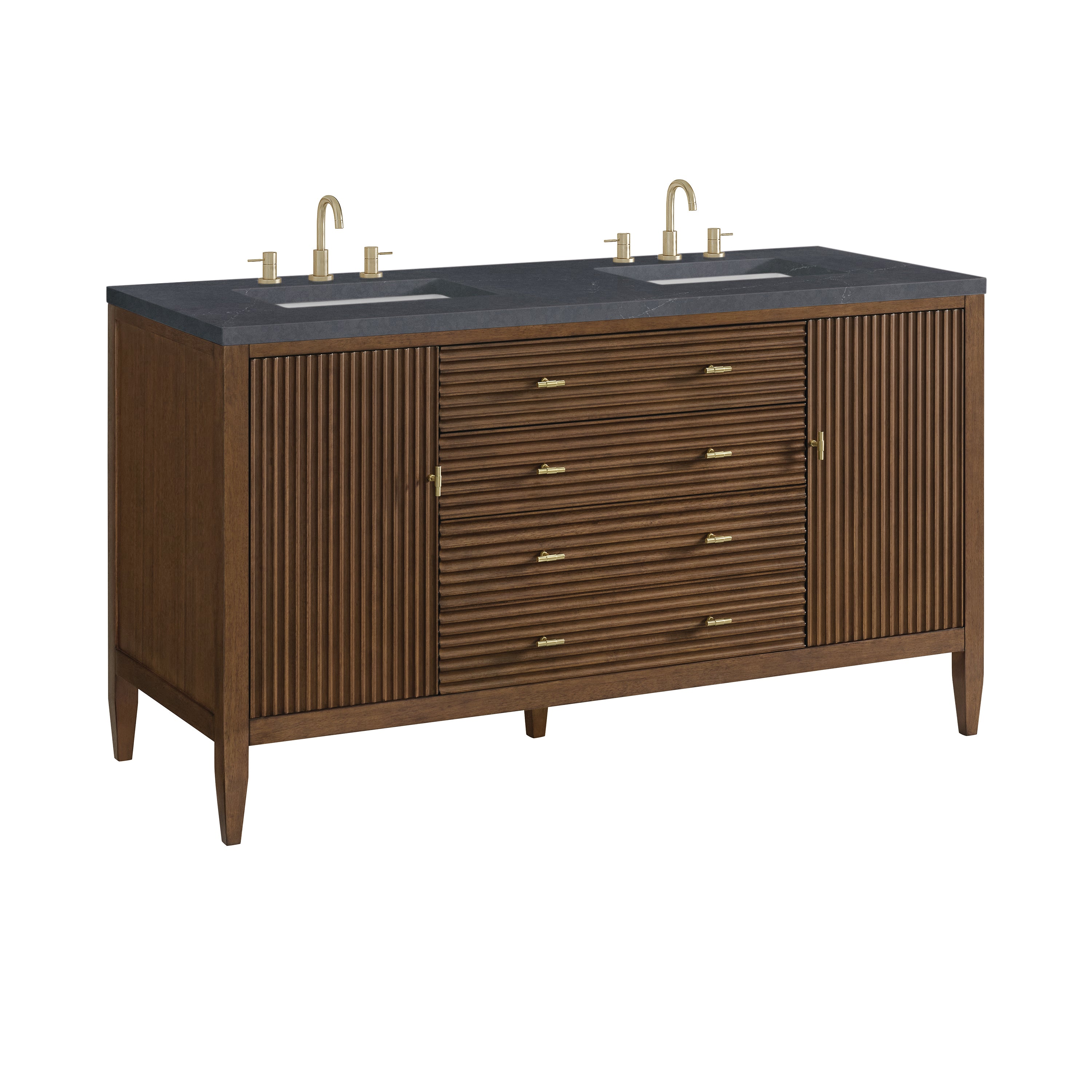 James Martin Myrrin 60" Double Vanity in Mid Century Walnut with 3cm Countertop