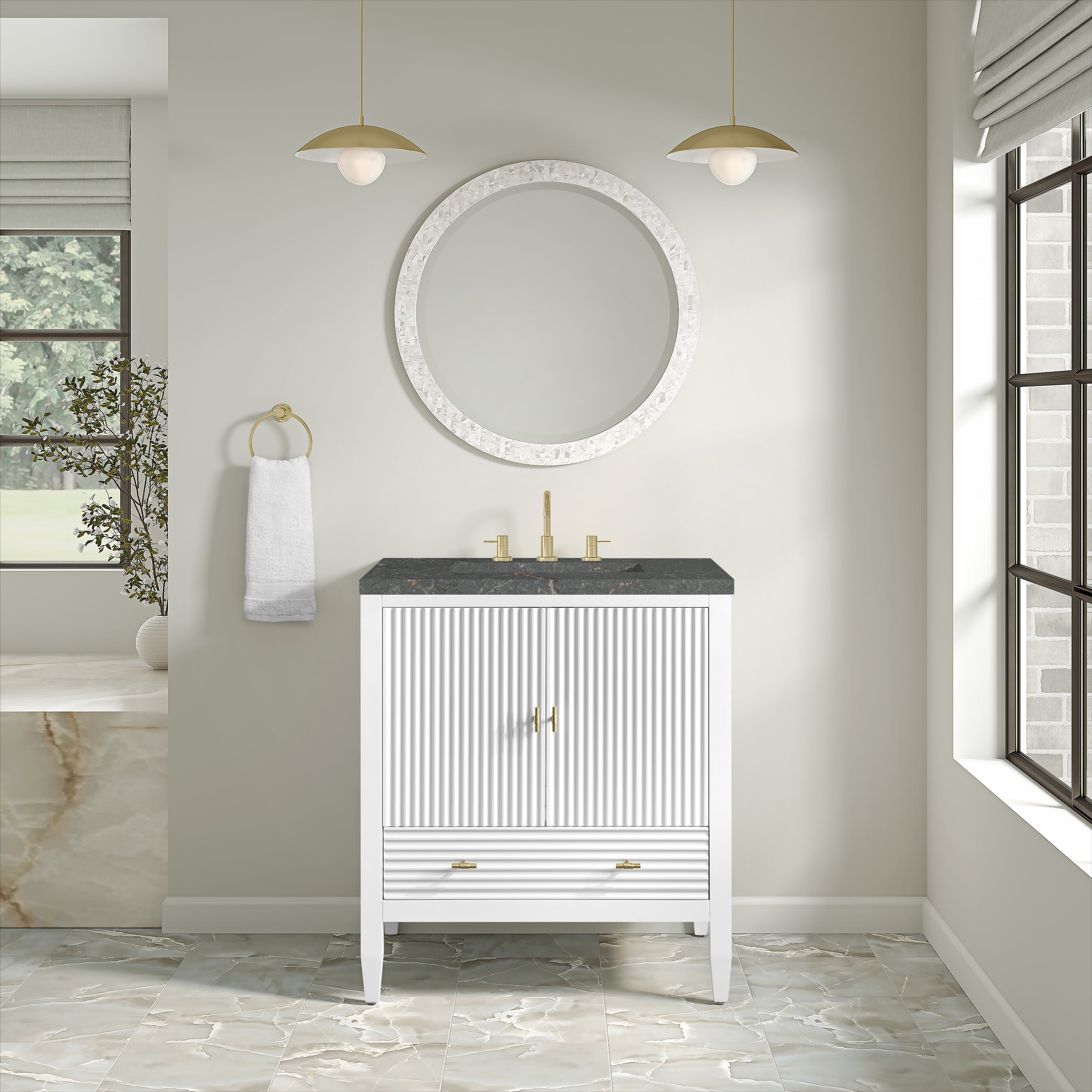 James Martin Myrrin 30" Single Vanity in Bright White with 3cm Countertop