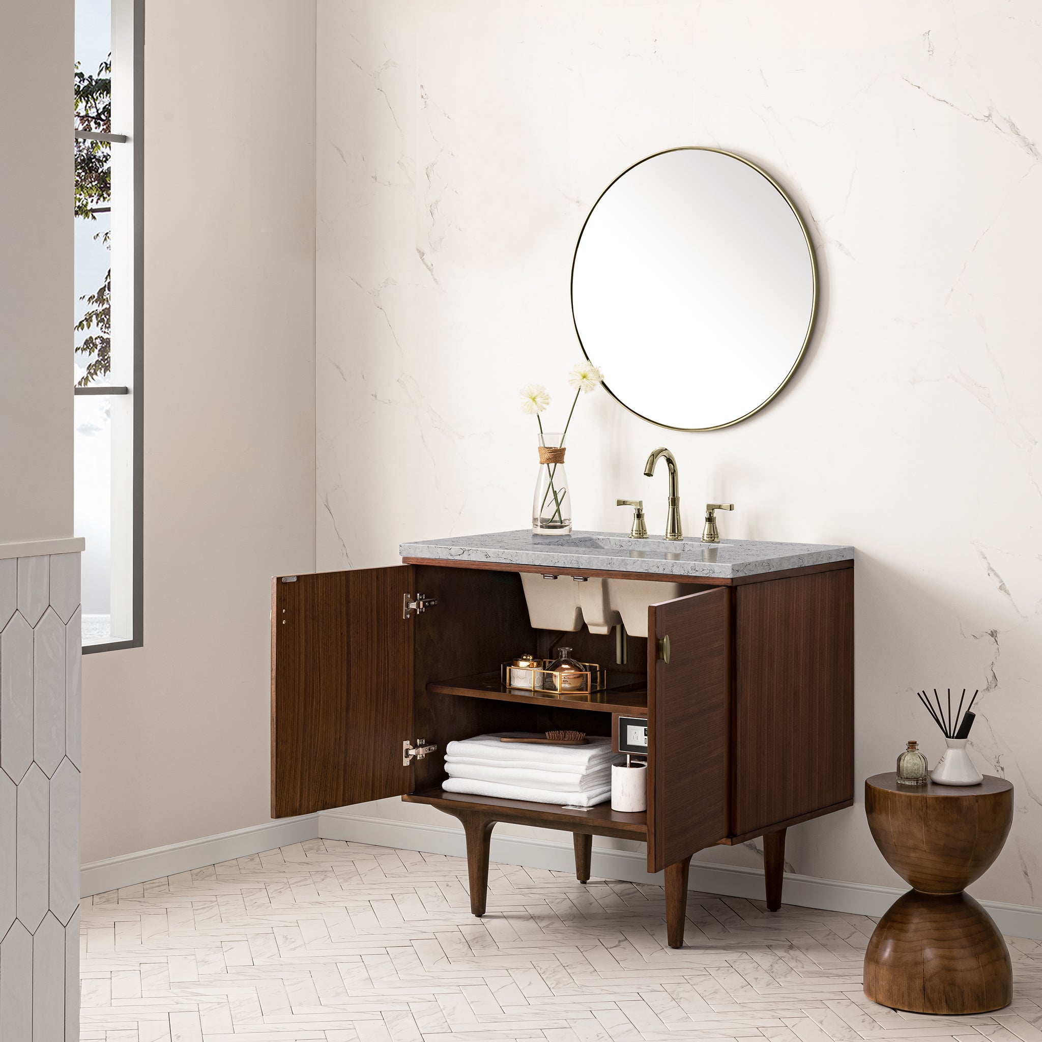 James Martin Amberly 36" Single Vanity in Mid-Century Walnut with 3cm Countertop