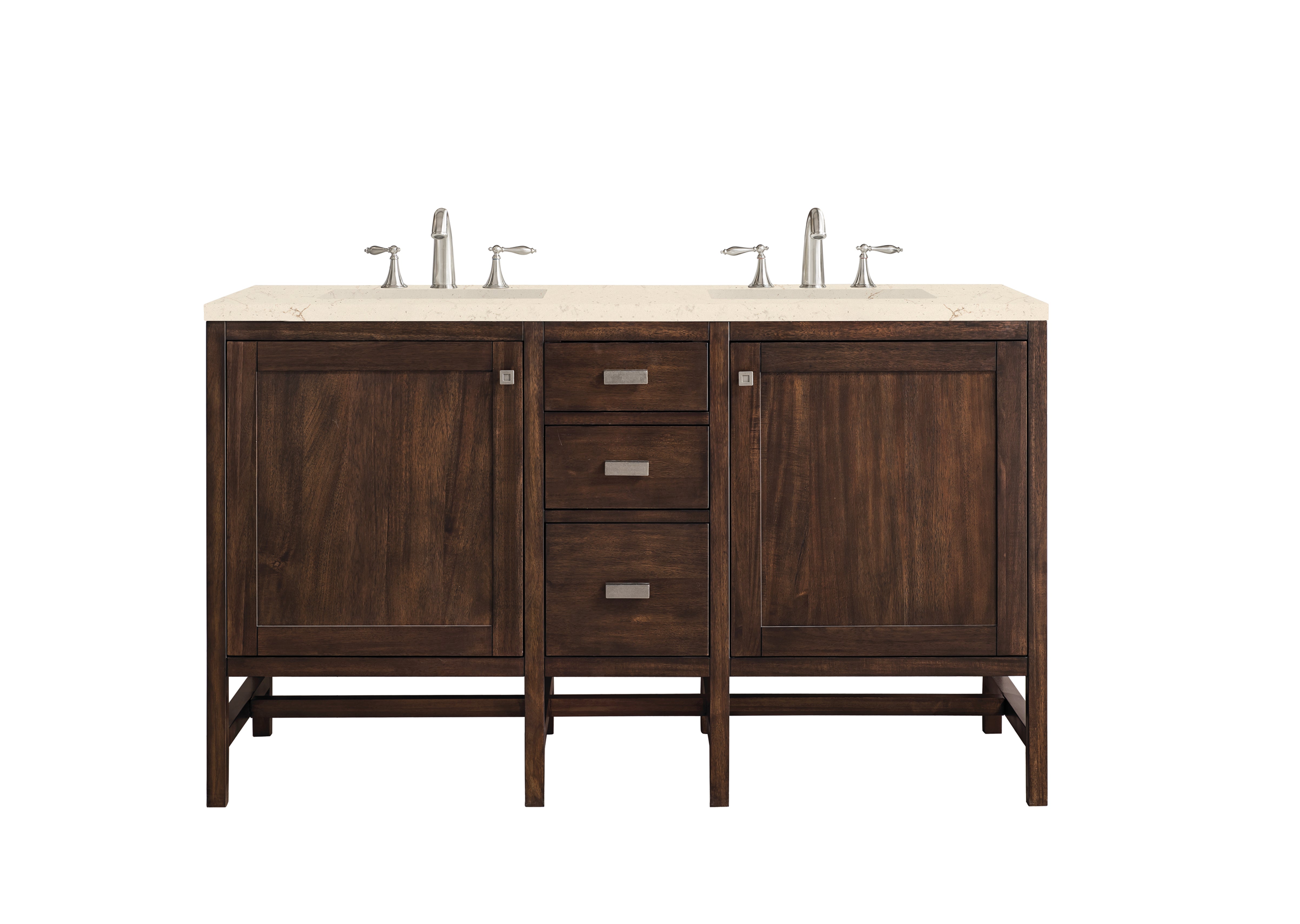 James Martin Addison 60" Double Vanity in Mid-Century Acacia with 3cm Countertop