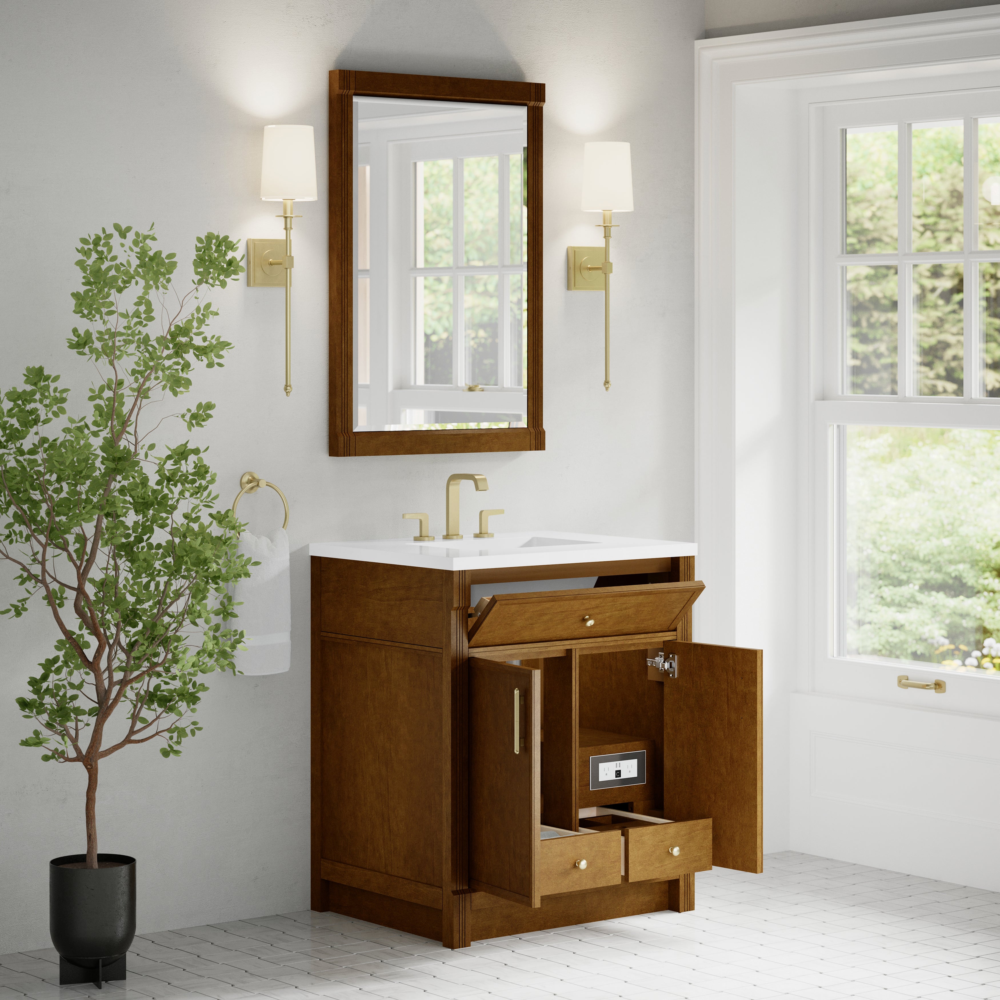 James Martin Bellshire 30" Single Vanity in Honey Oak with 3cm Countertop