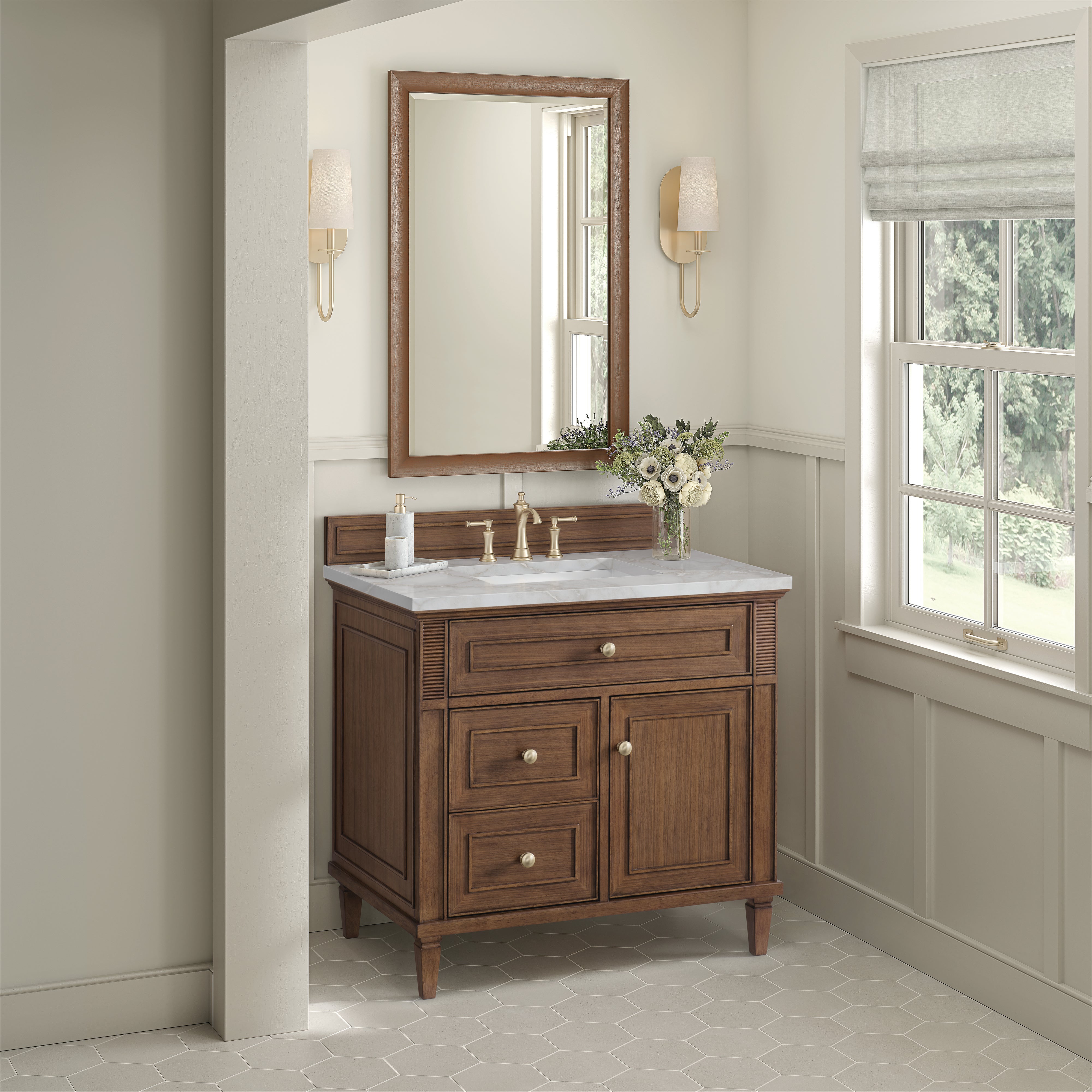 James Martin Lorelai 36" Single Vanity in Mid-Century Walnut with 3cm Countertop