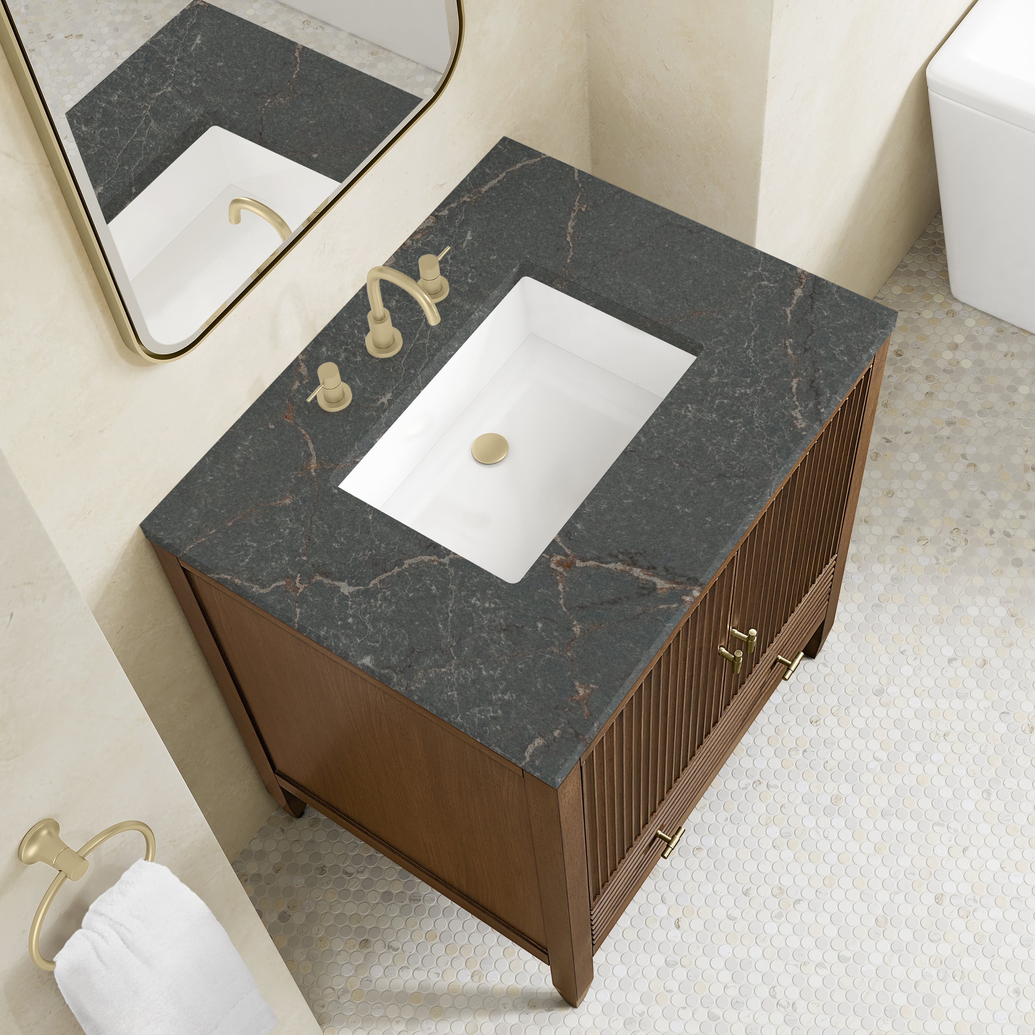 James Martin Myrrin 30" Single Vanity in Mid-Century Walnut with 3cm Countertop