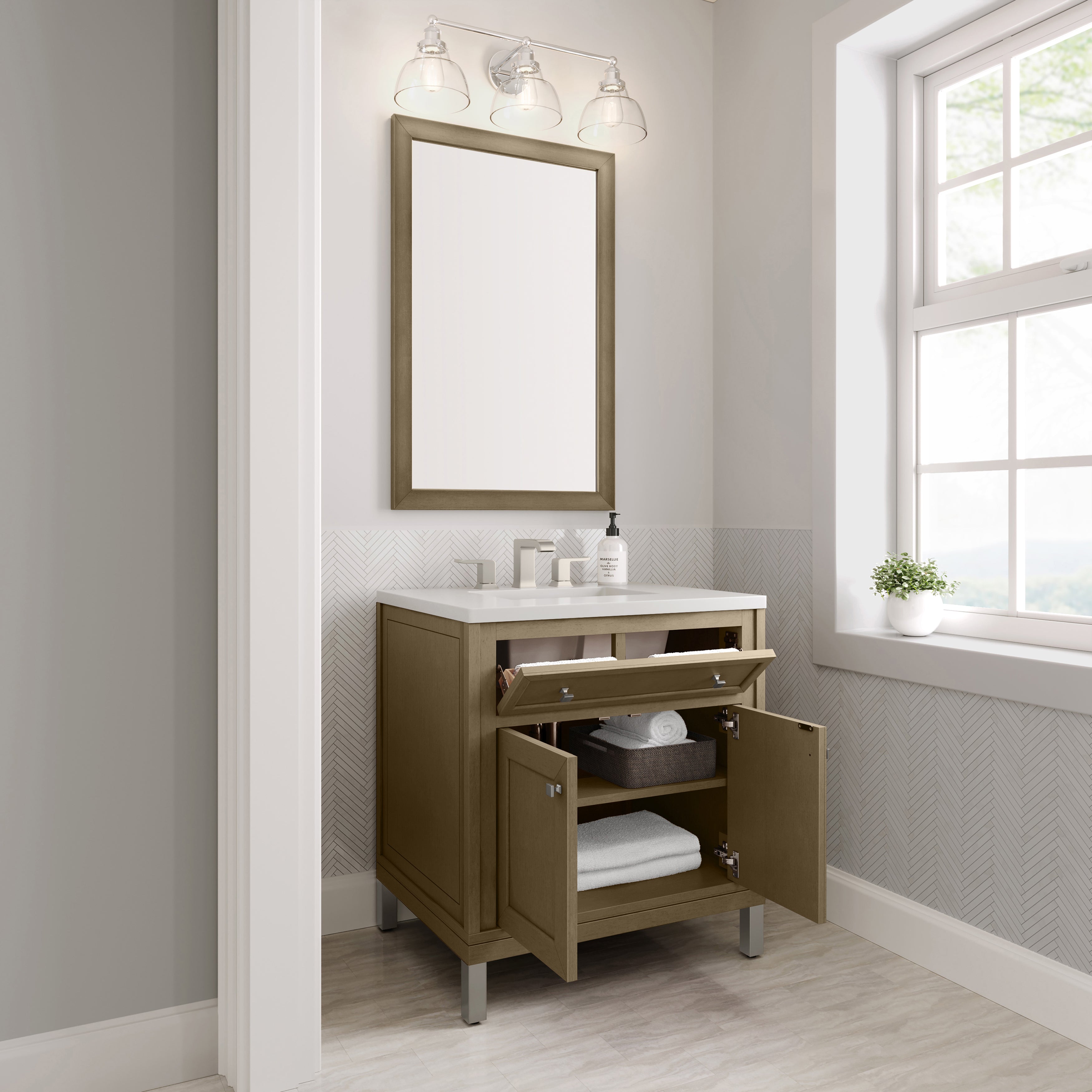 James Martin Chicago 30" Single Vanity in Walnut Whisper with 3cm Countertop
