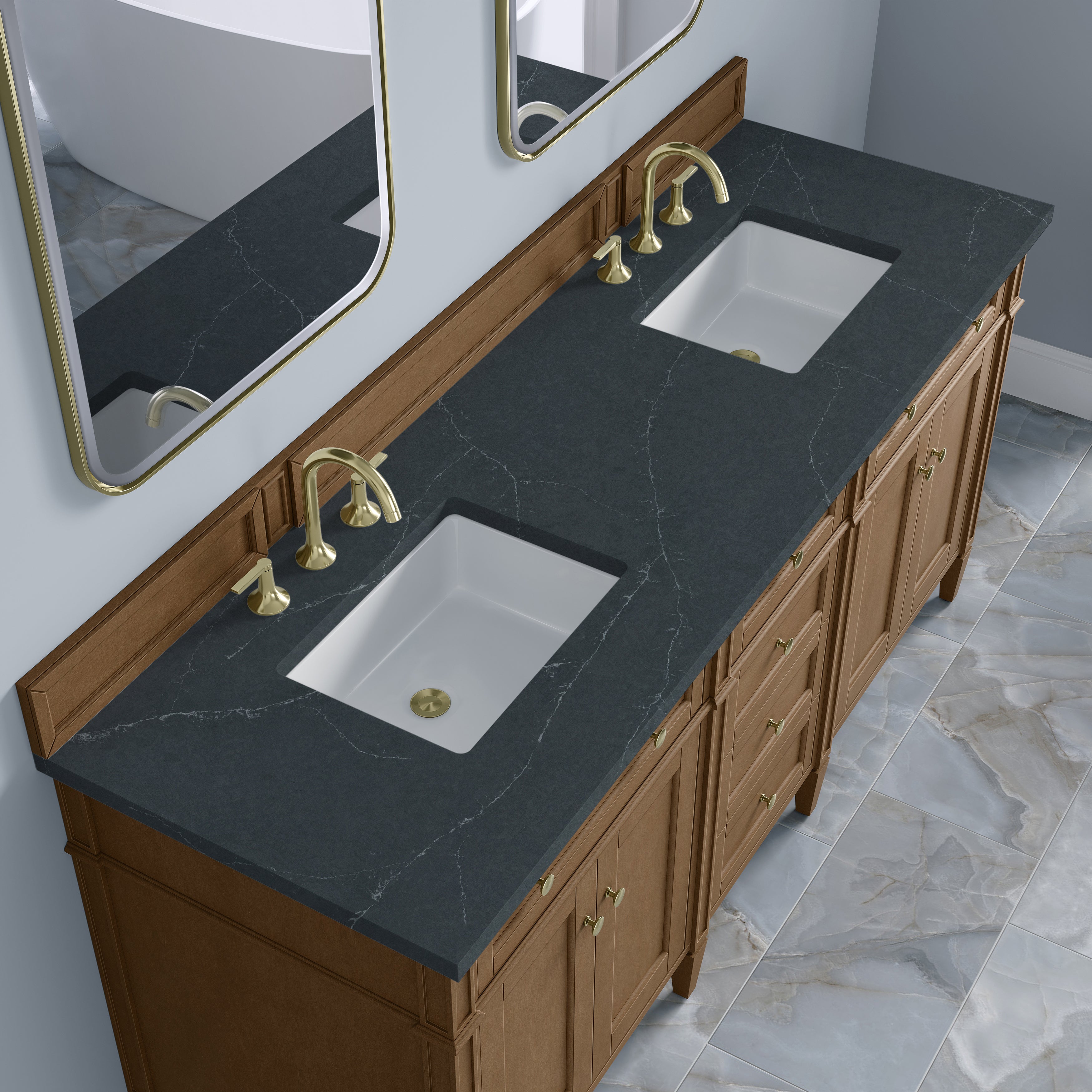 James Martin Brittany 72" Double Vanity in Pecan with 3cm Countertop