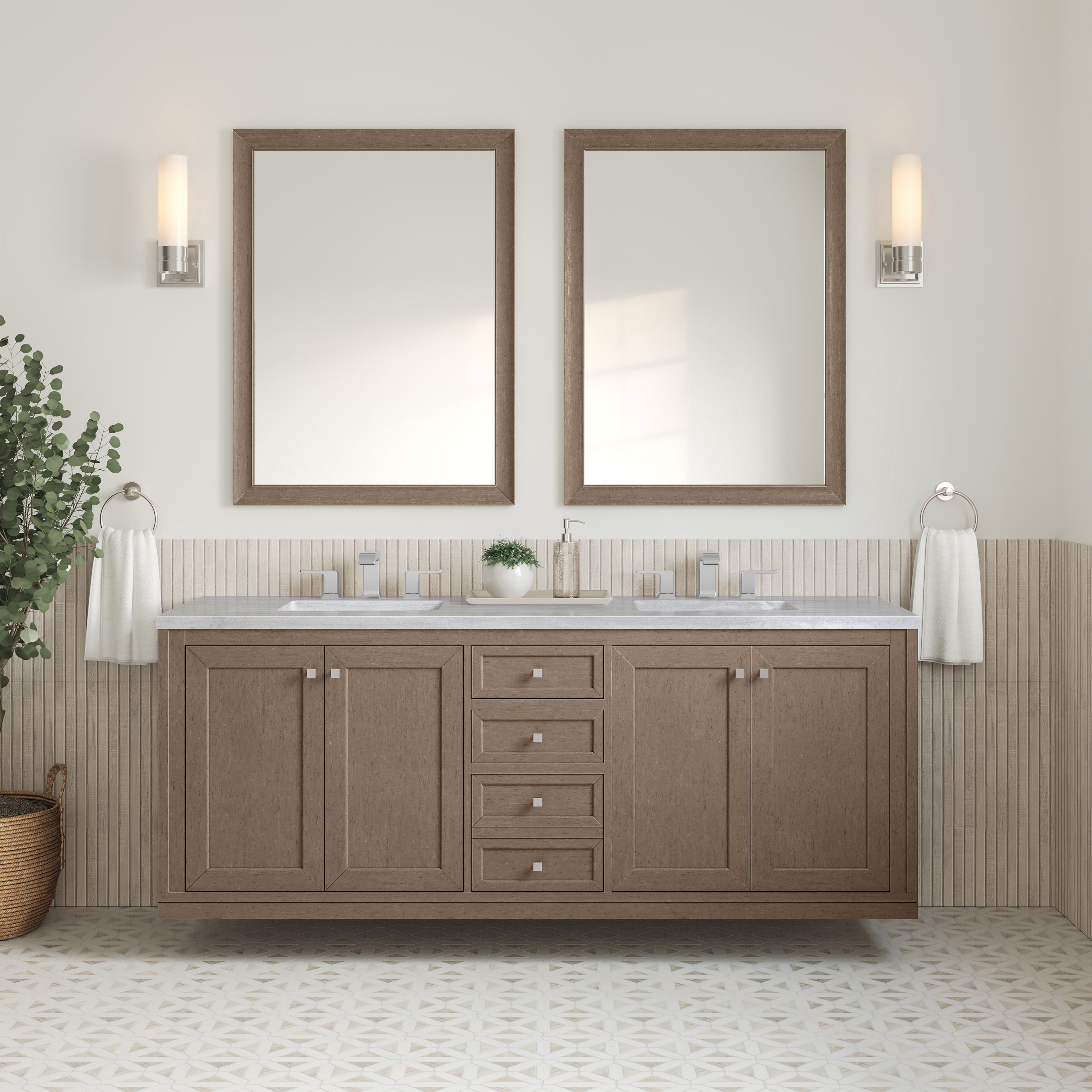 James Martin Chicago 72" Double Vanity in Walnut Whisper with 3cm Countertop
