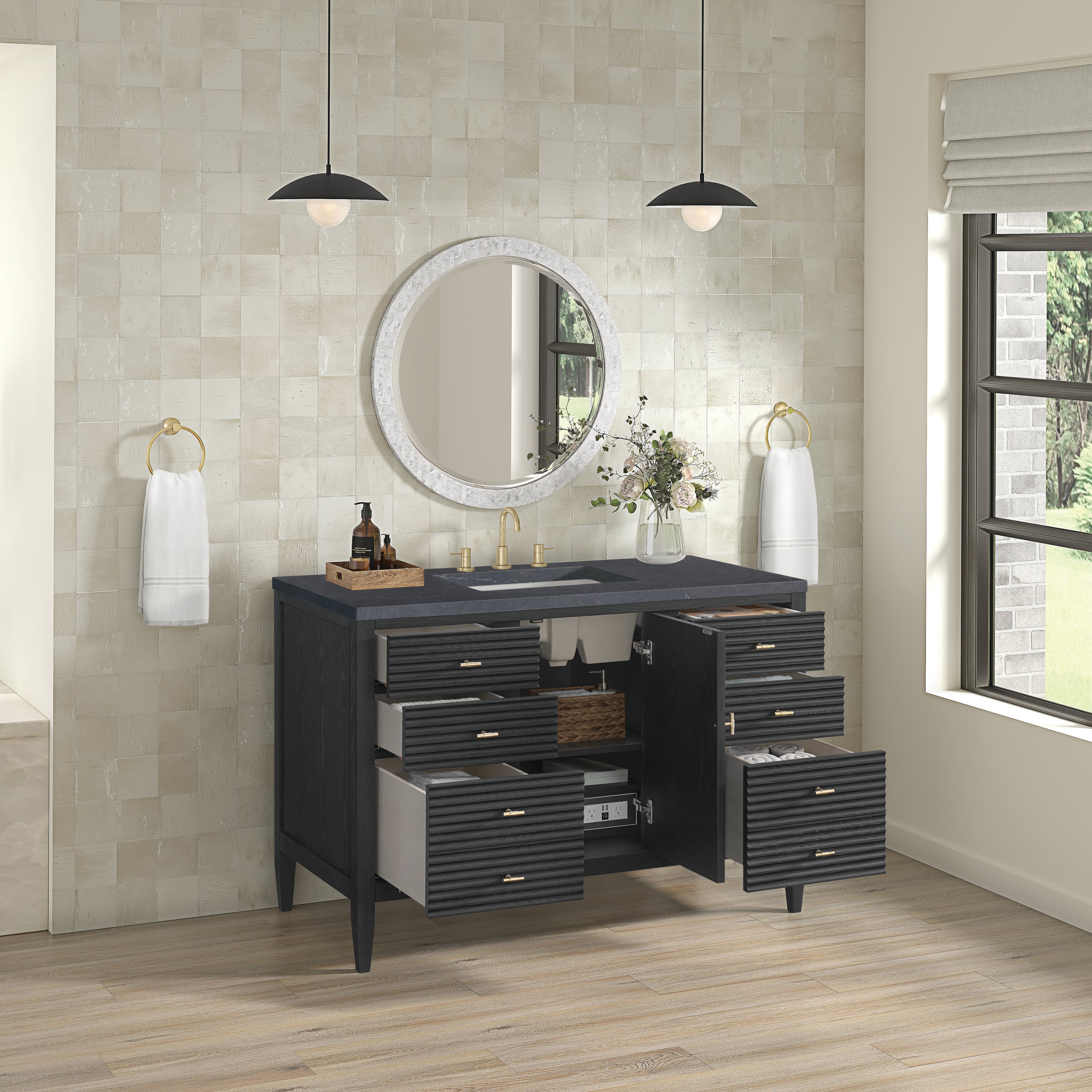 James Martin Myrrin 48" Single Vanity in Carbon Oak with 3cm Countertop
