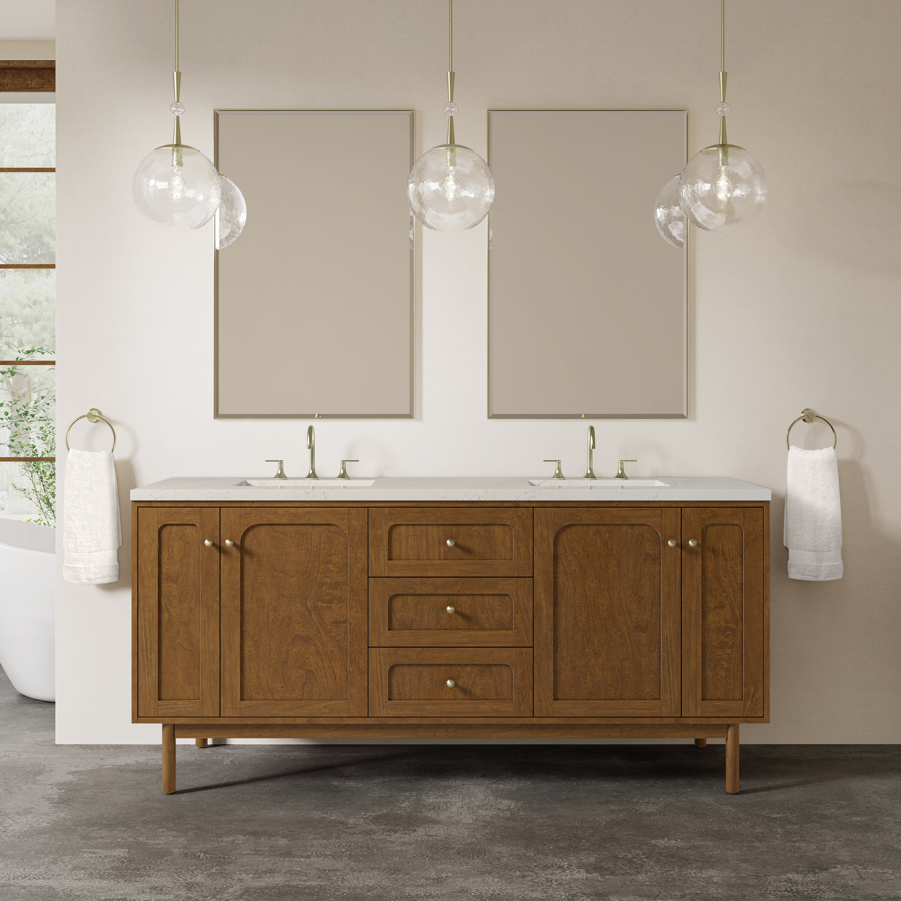 James Martin Laurent 72" Double Vanity in Honey Oak with 3cm Countertop and FreePower Wireless Charger