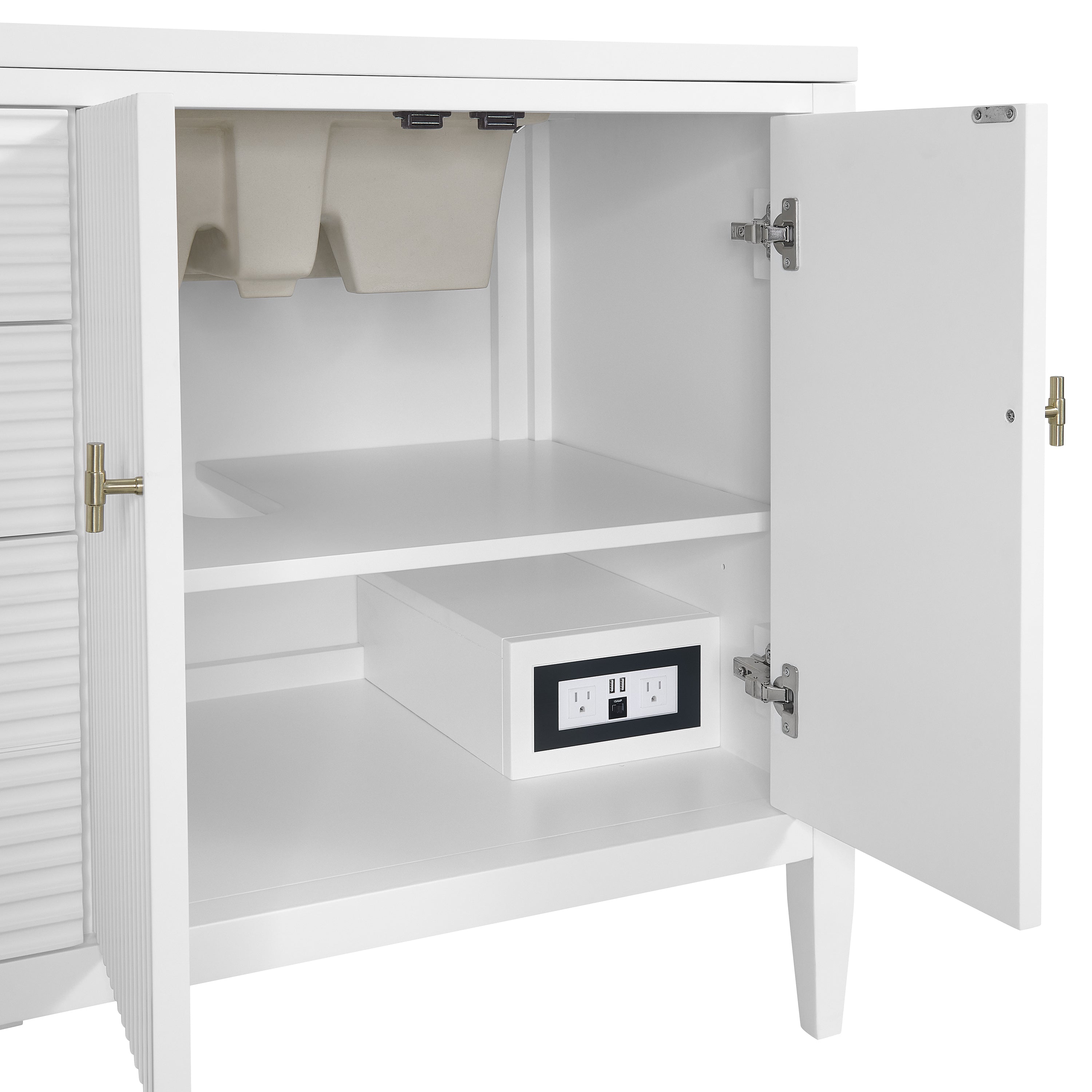 James Martin Myrrin 72" Double Vanity in Bright White with 3cm Countertop and FreePower Wireless Charger
