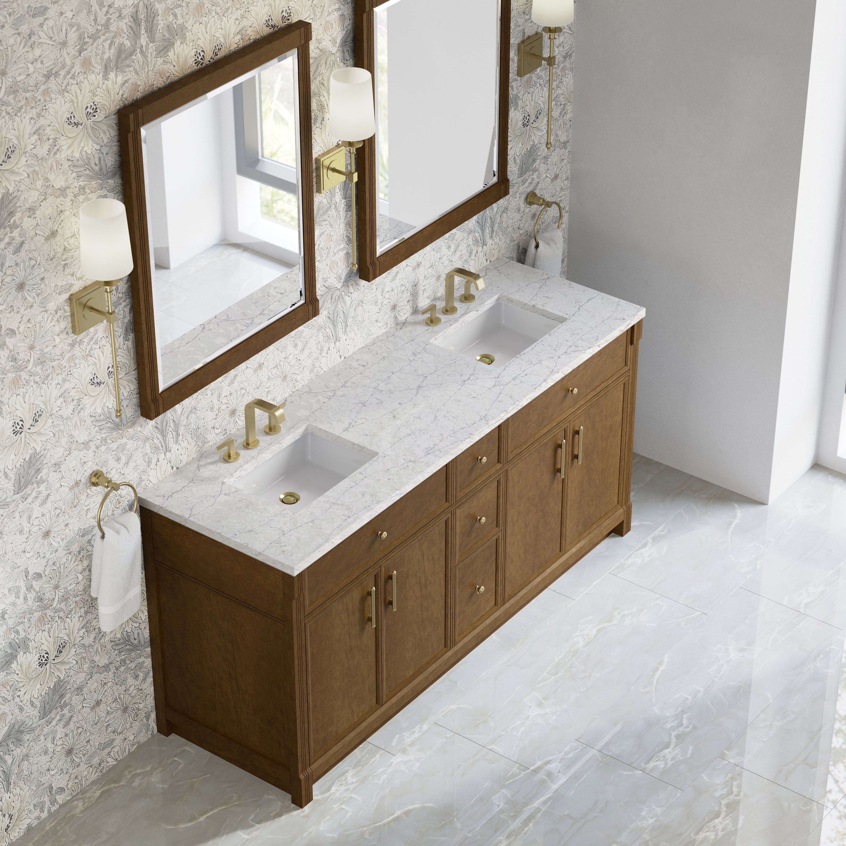 James Martin Bellshire 72" Double Vanity in Honey Oak with 3cm Countertop