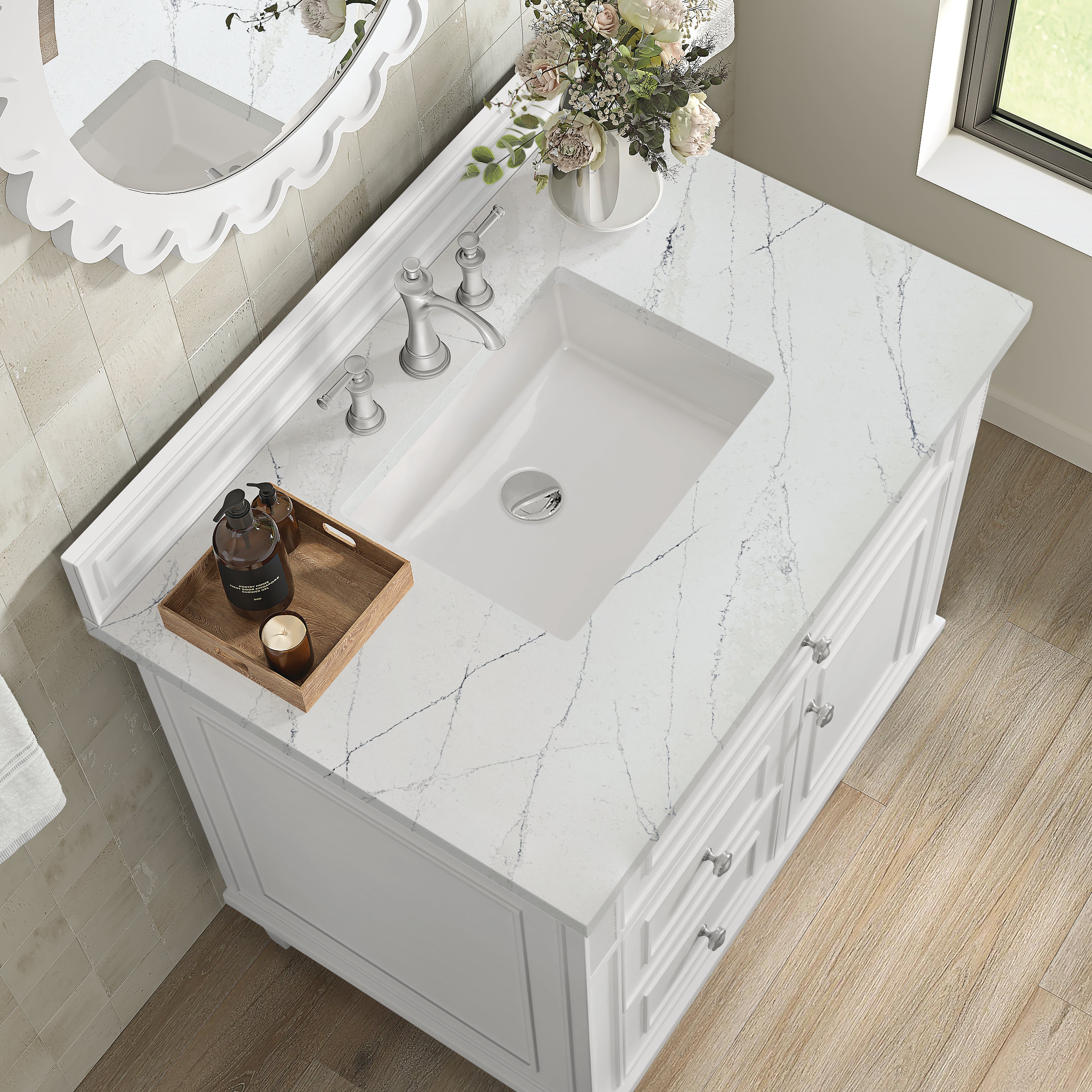 James Martin Lorelai 36" Single Vanity in Bright White with 3cm Countertop