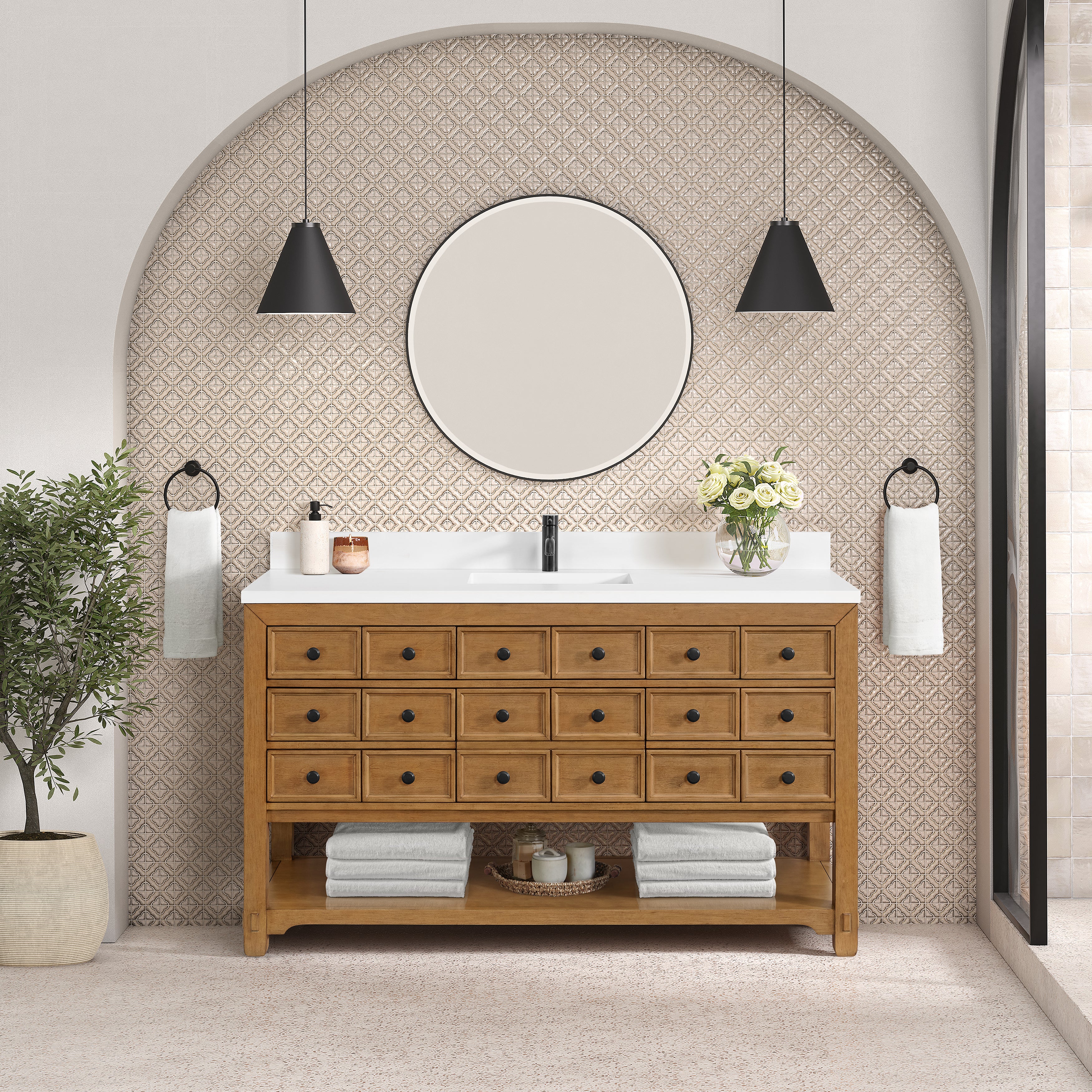 James Martin Malibu 60" Single Vanity in Amber Birch with 3cm Countertop