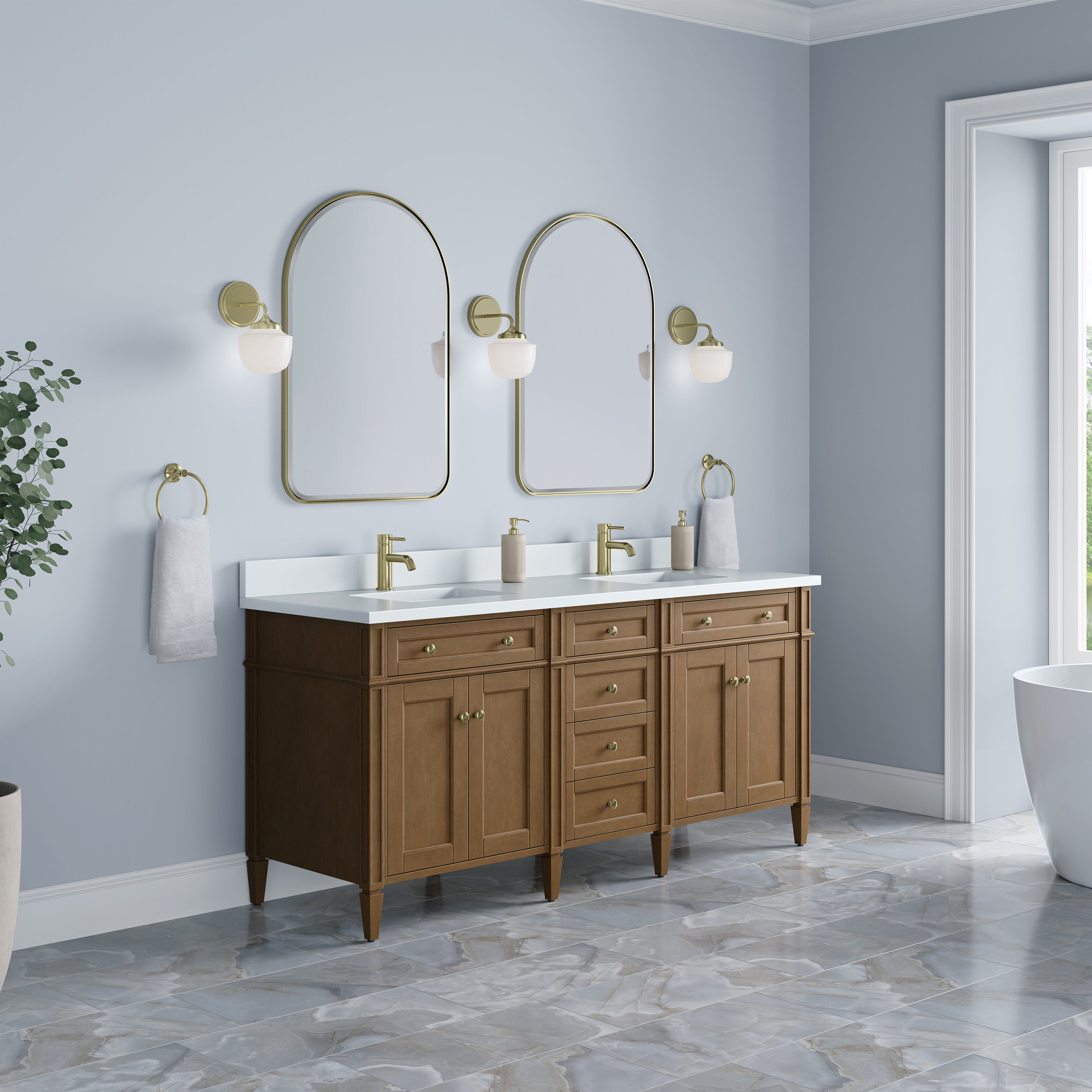 James Martin Brittany 72" Double Vanity in Pecan with 3cm Countertop