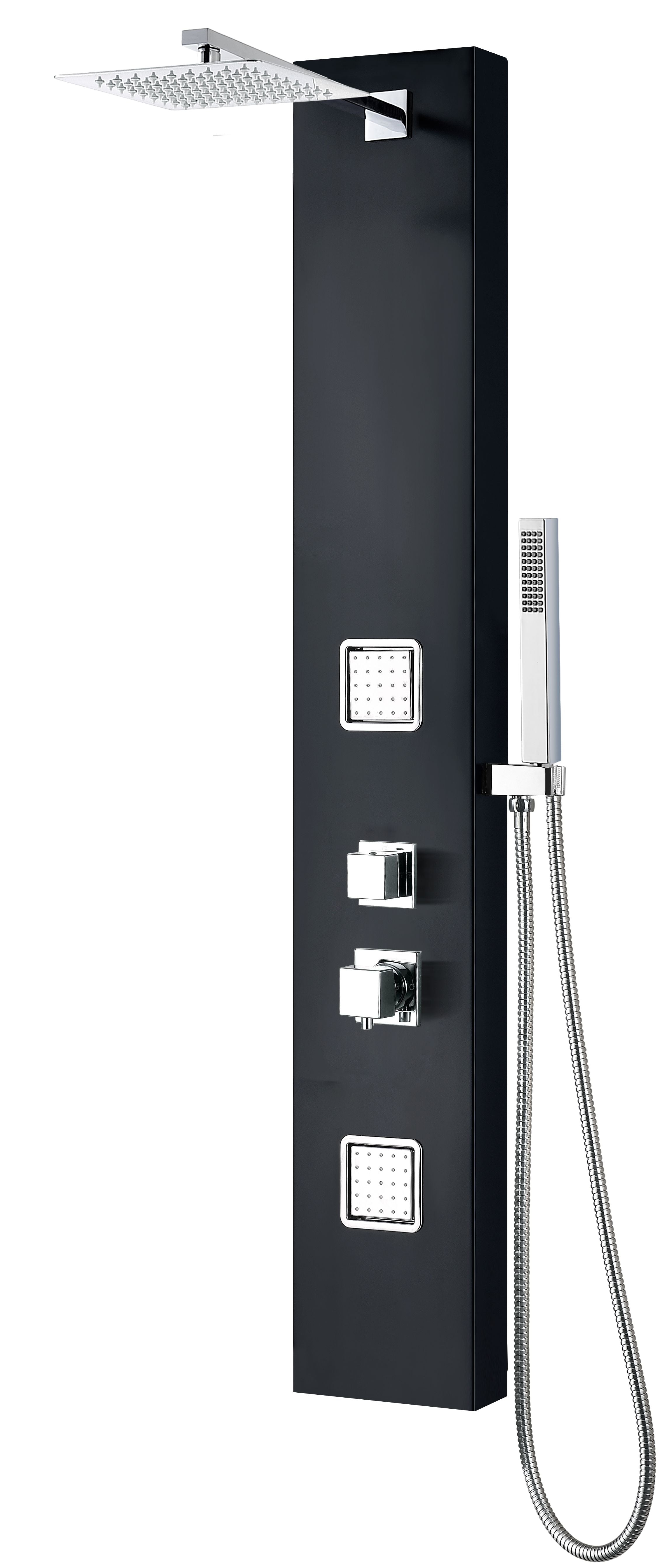 ALFI brand  ABSP65B Black Aluminum Shower Panel with 2 Body Sprays and Rain Shower Head