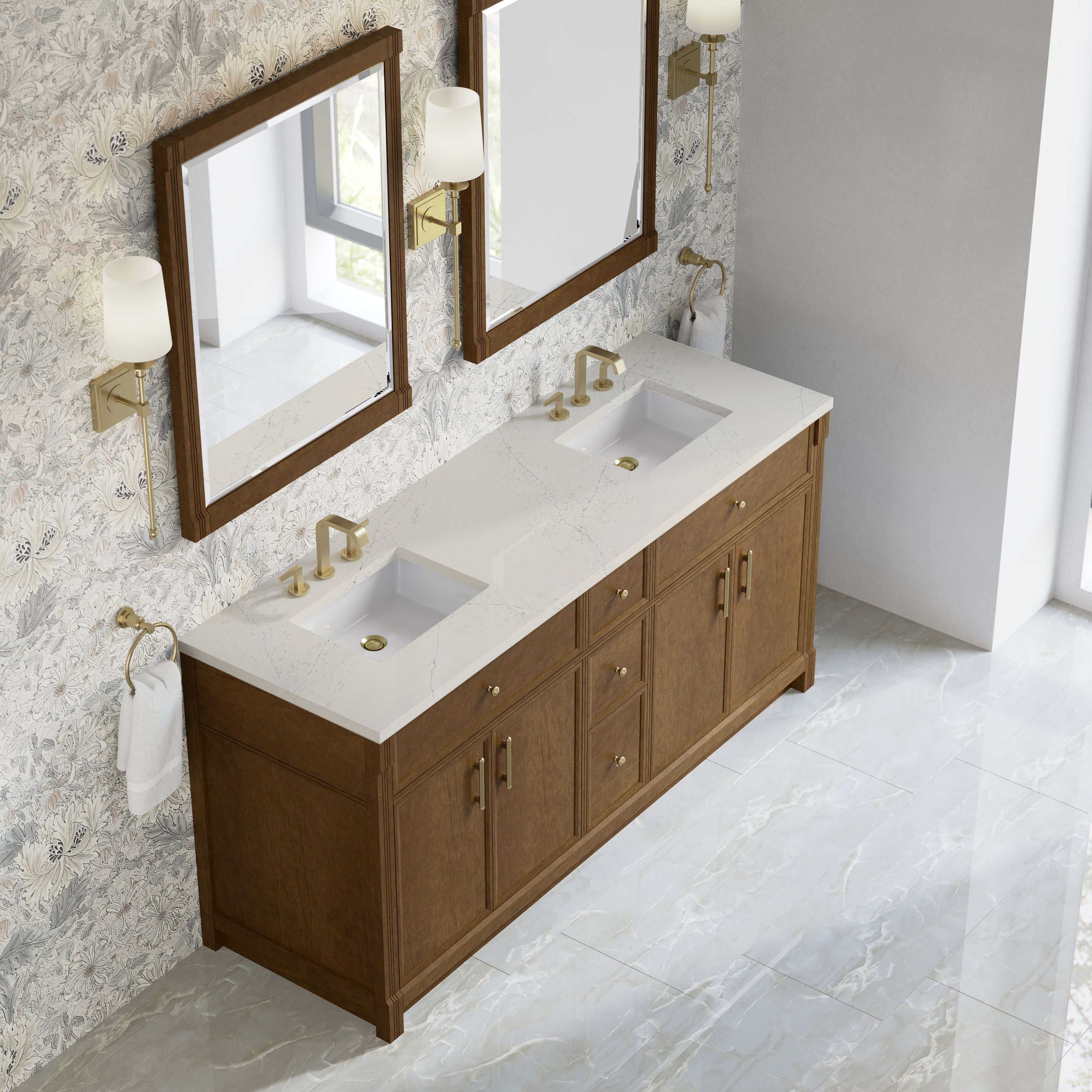 James Martin Bellshire 72" Double Vanity in Honey Oak with 3cm Countertop