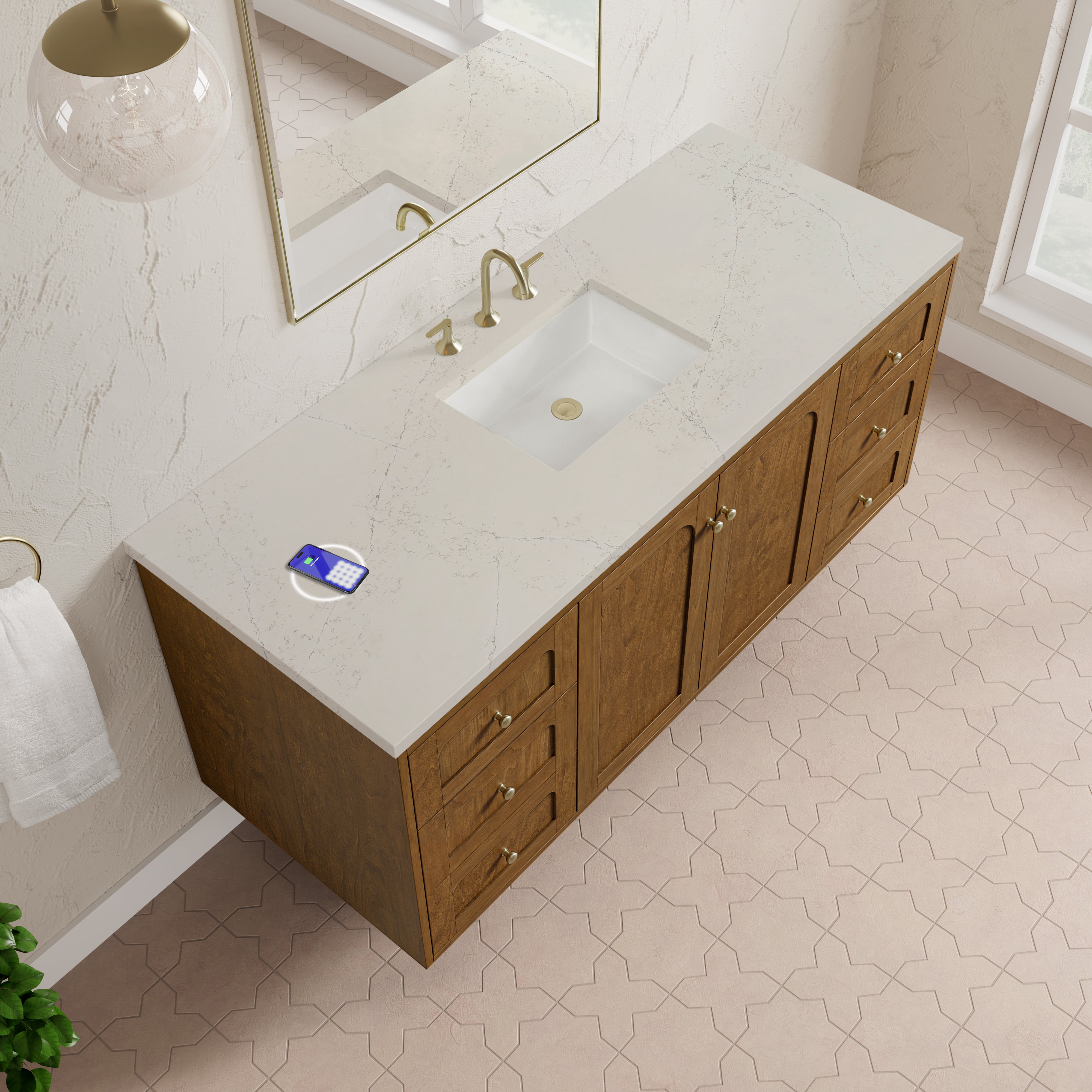 James Martin Laurent 60" Single Vanity in Honey Oak with 3cm Countertop and FreePower Wireless Charger