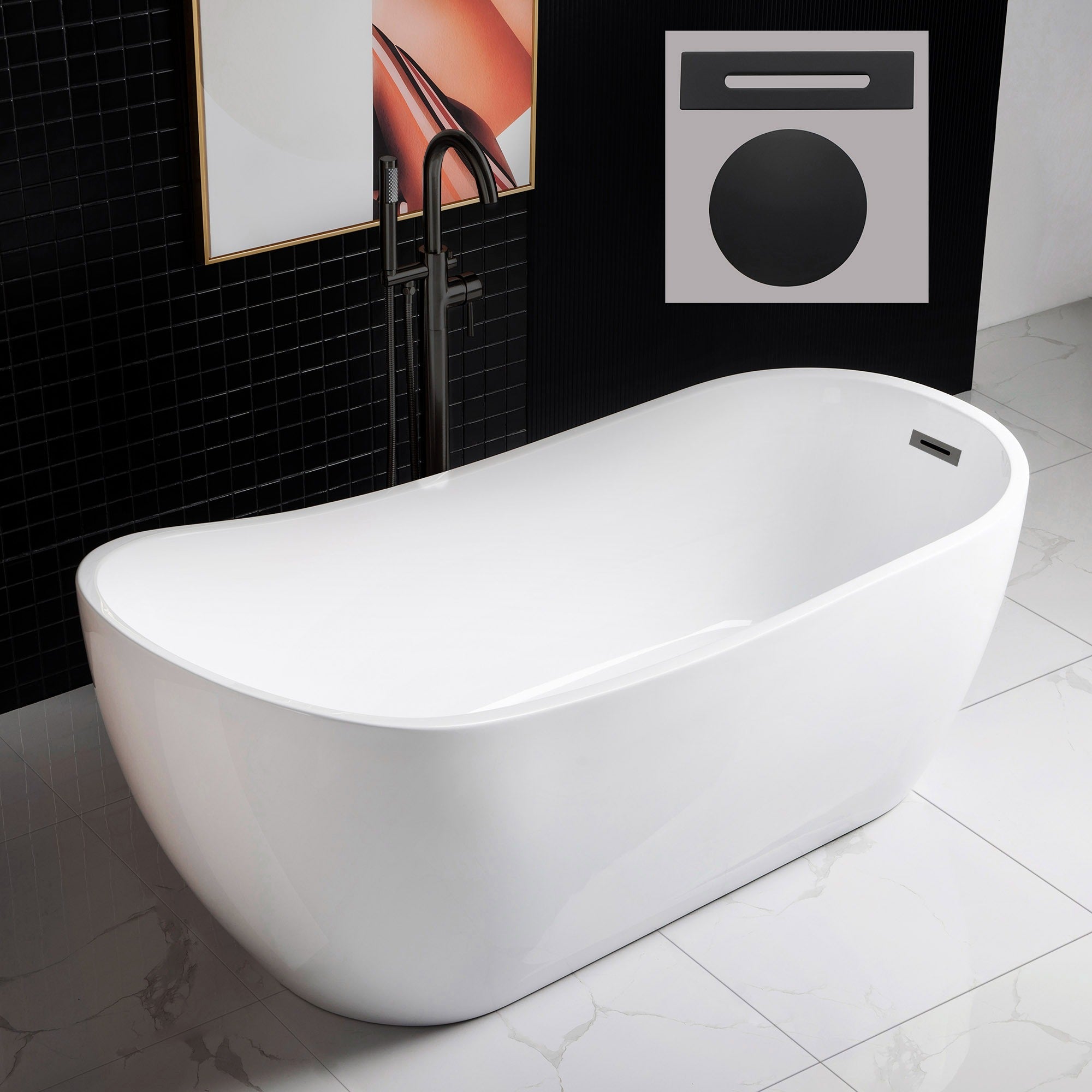 WOODBRIDGE 67" Acrylic Freestanding Bathtub Contemporary Soaking Tub with Drain & Overflow, B0001
