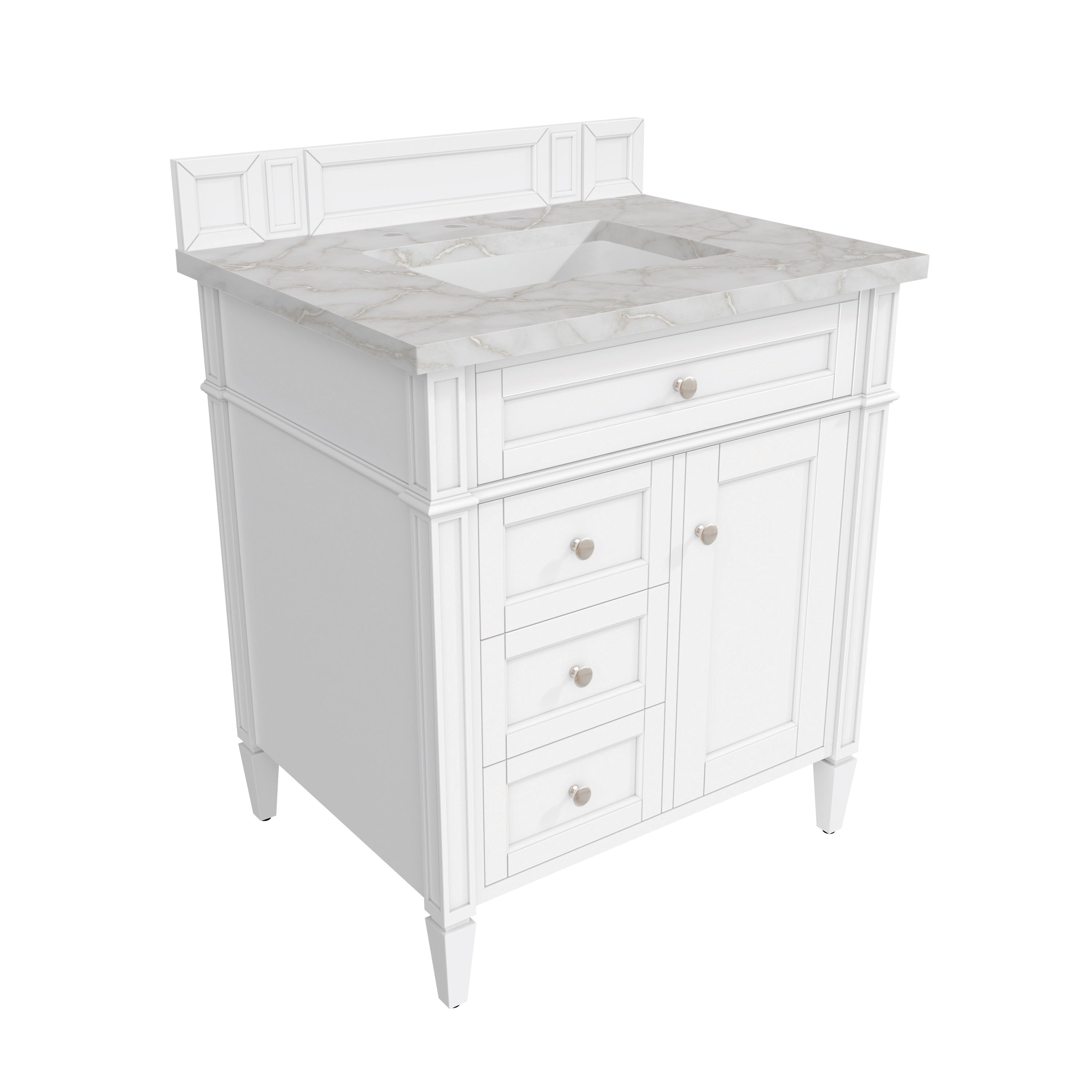 James Martin Brittany 30" Single Vanity in Bright White with 3cm Countertop
