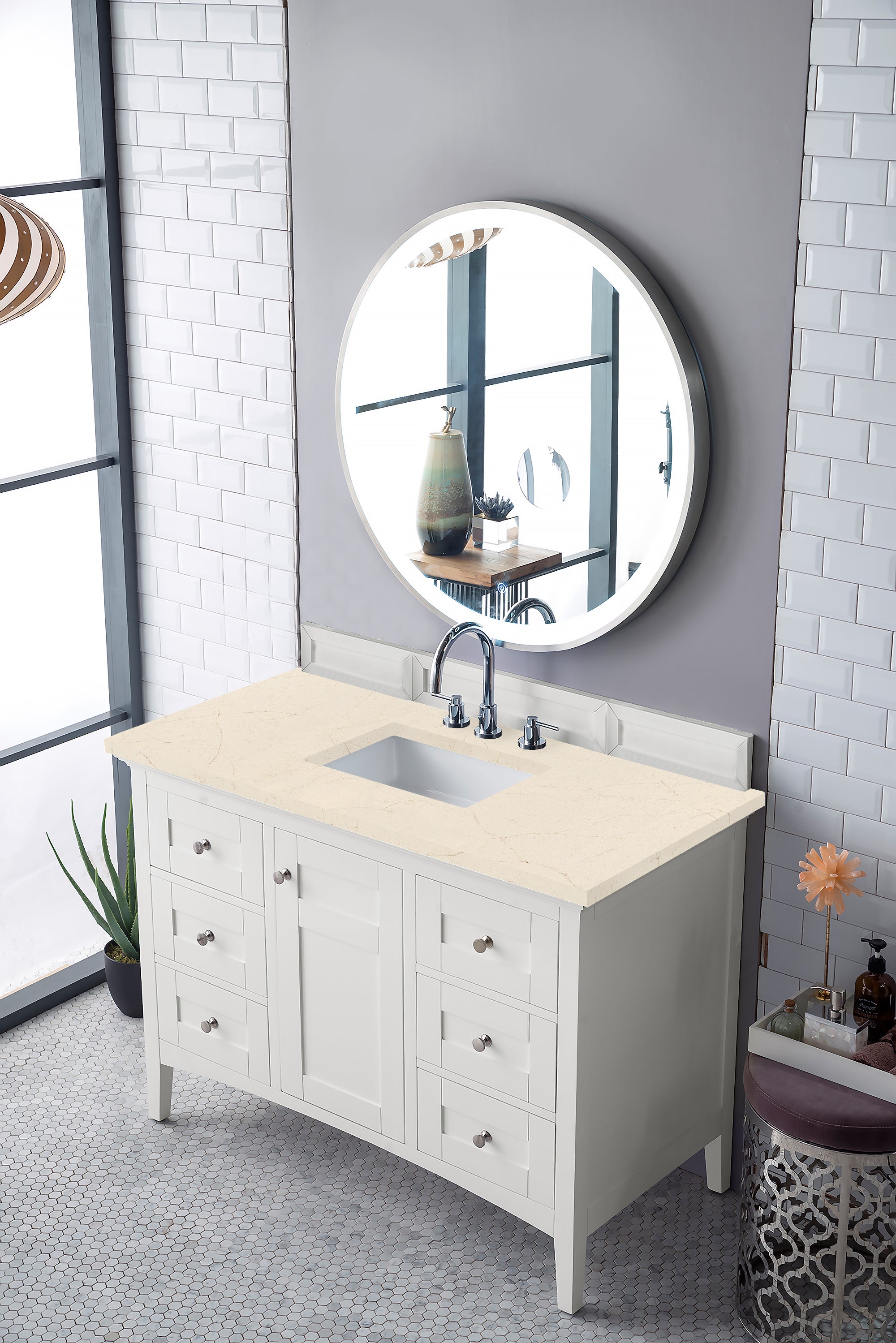 James Martin Palisades 48" Single Vanity in Bright White with 3cm Countertop