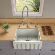 ALFI brand AB2418HS 24" Reversible Smooth / Fluted Single Bowl Fireclay Farm Sink – Biscuit, Black Gloss, Black Matte, White