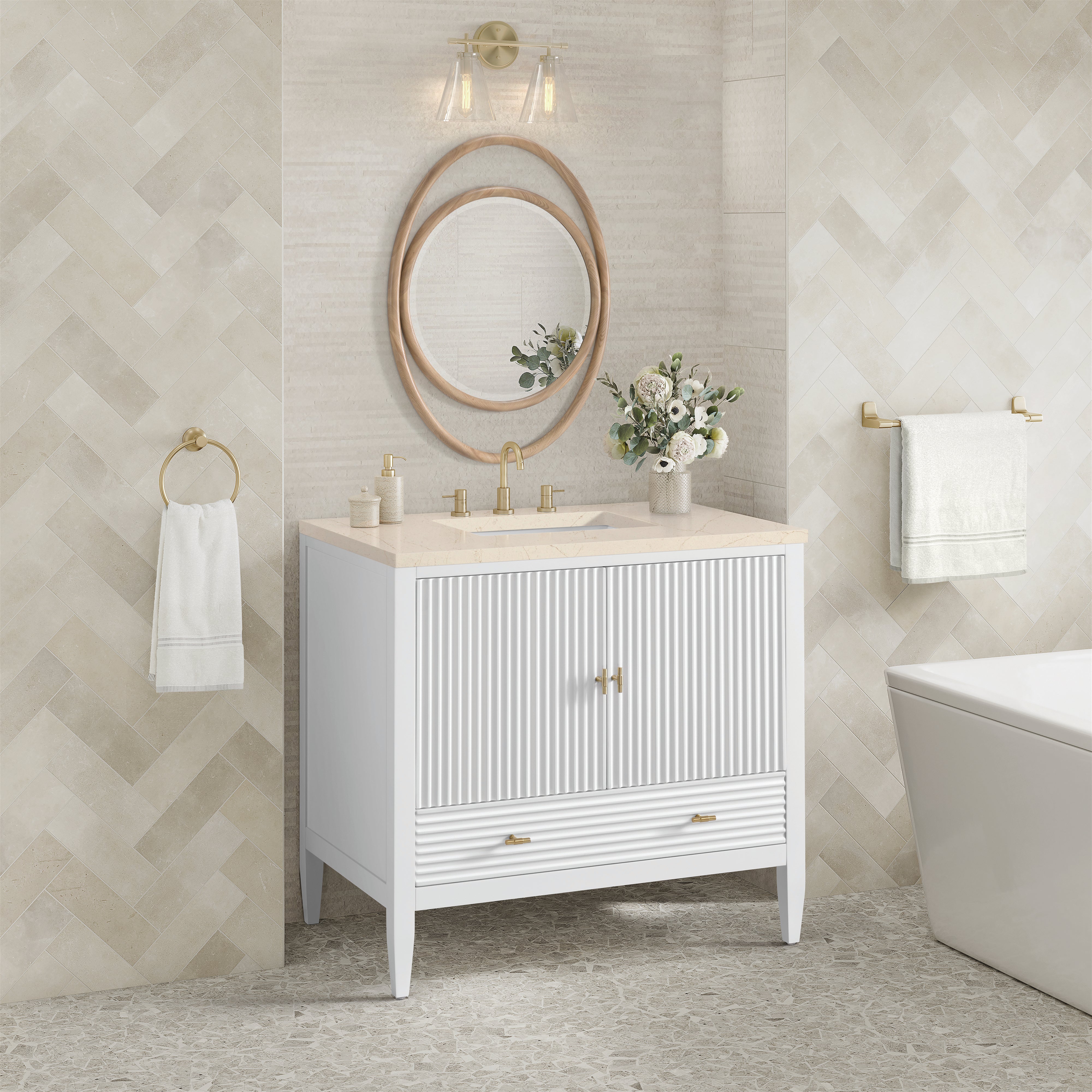 James Martin Myrrin 36" Vanity in Bright White with 3cm Countertop