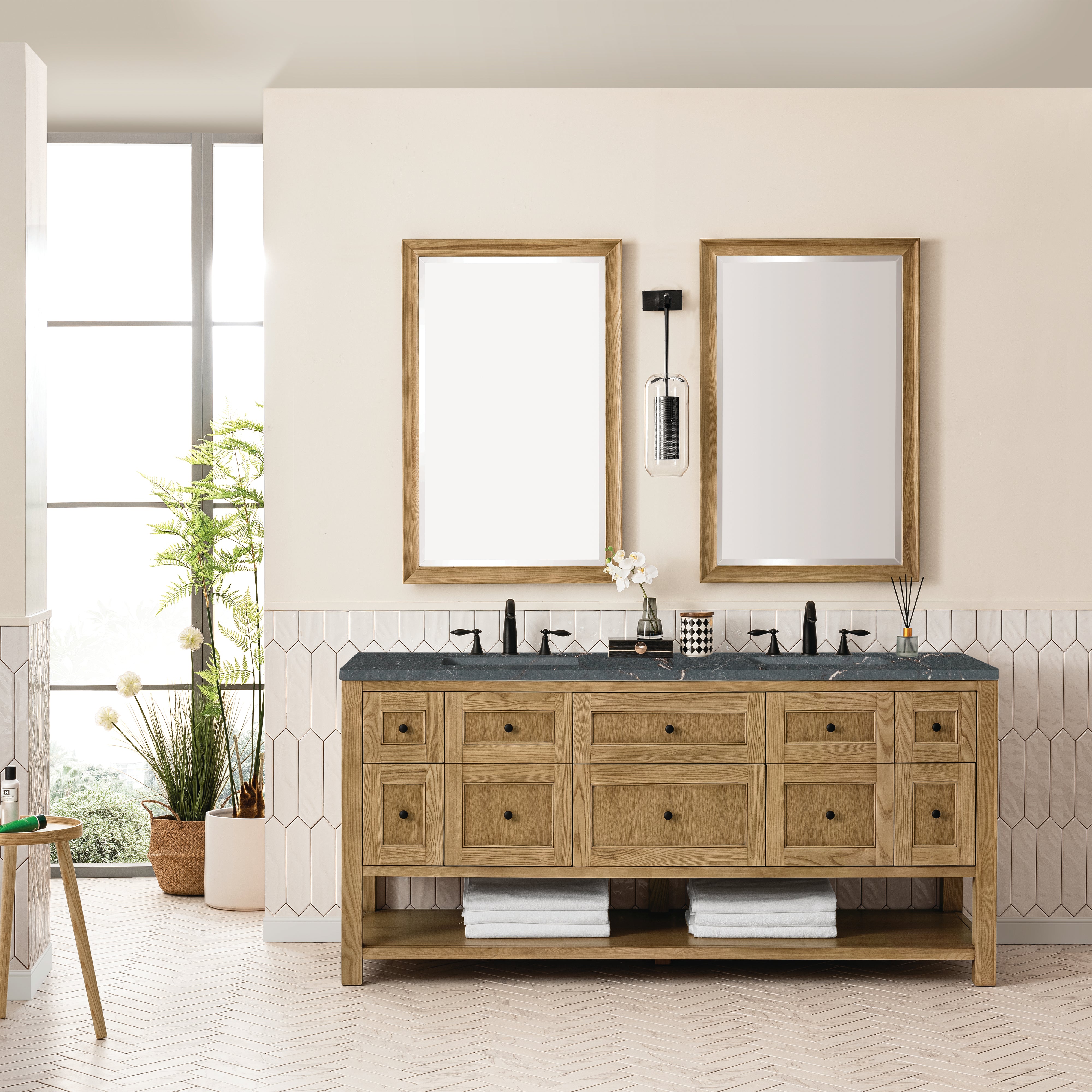 James Martin Breckenridge 72" Double Vanity in Light Natural Oak with 3cm Countertop and FreePower Wireless Charger