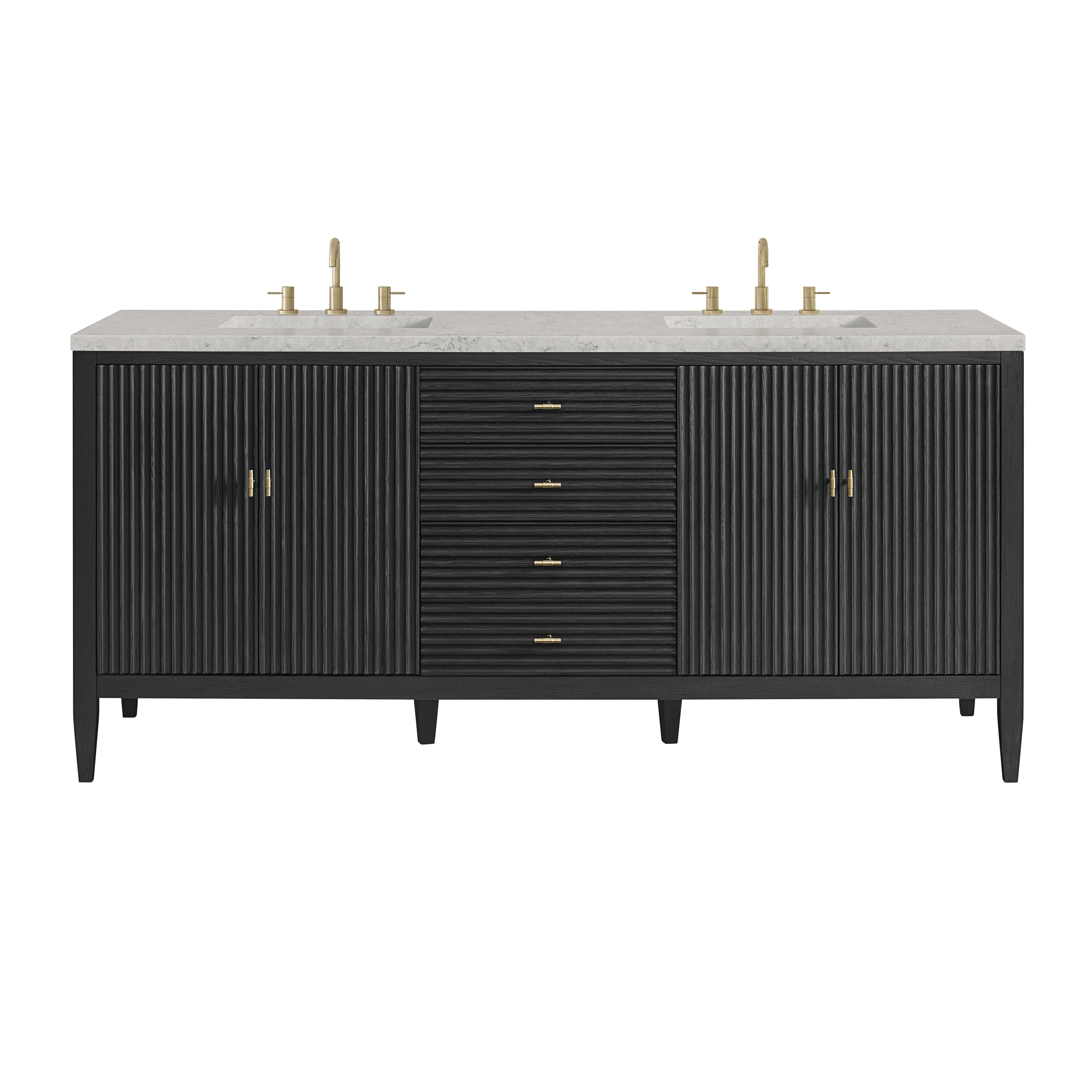 James Martin Myrrin 72" Double Vanity in Carbon Oak with 3cm Countertop and FreePower Wireless Charger