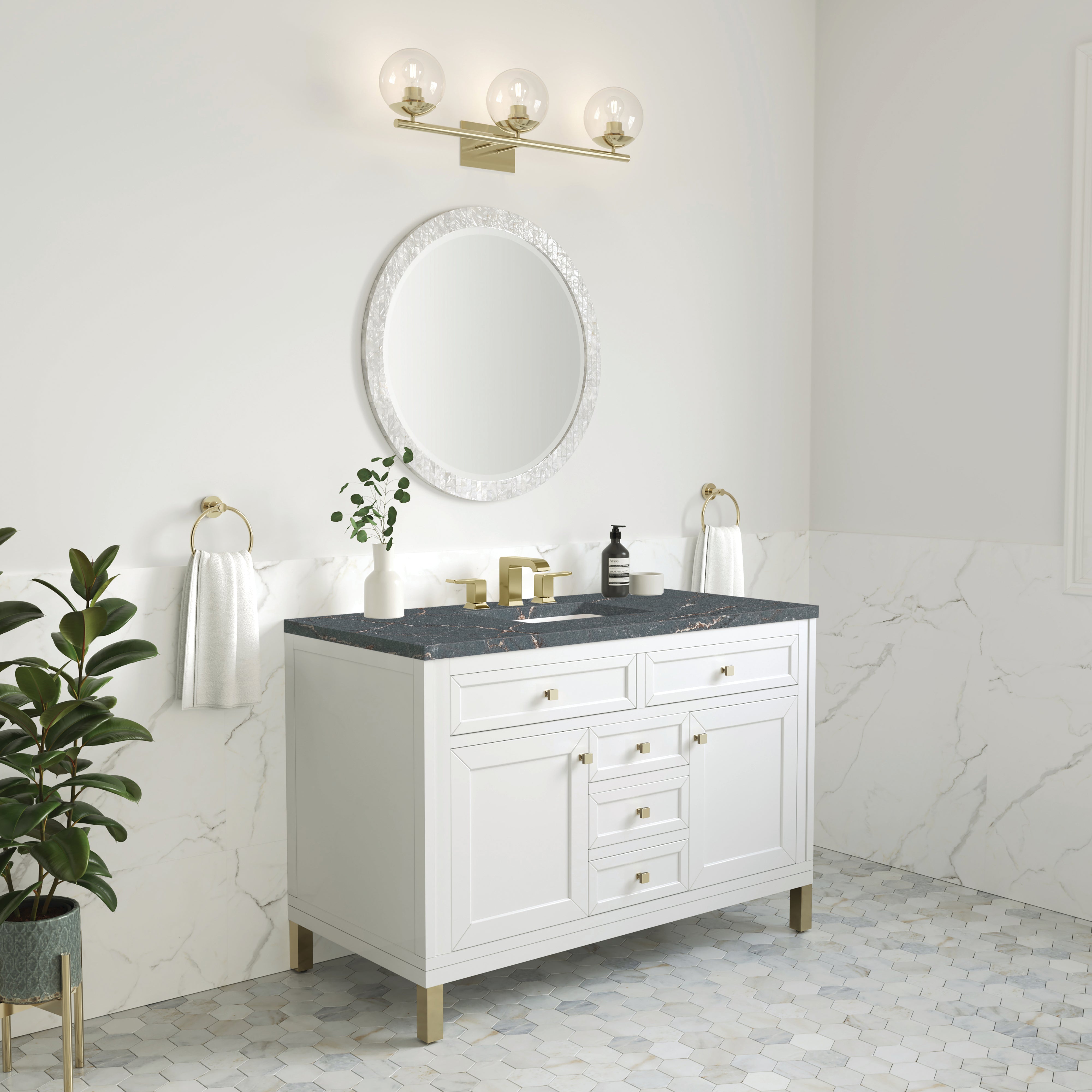 James Martin Chicago 48" Single Vanity in Glossy White with 3cm Countertop