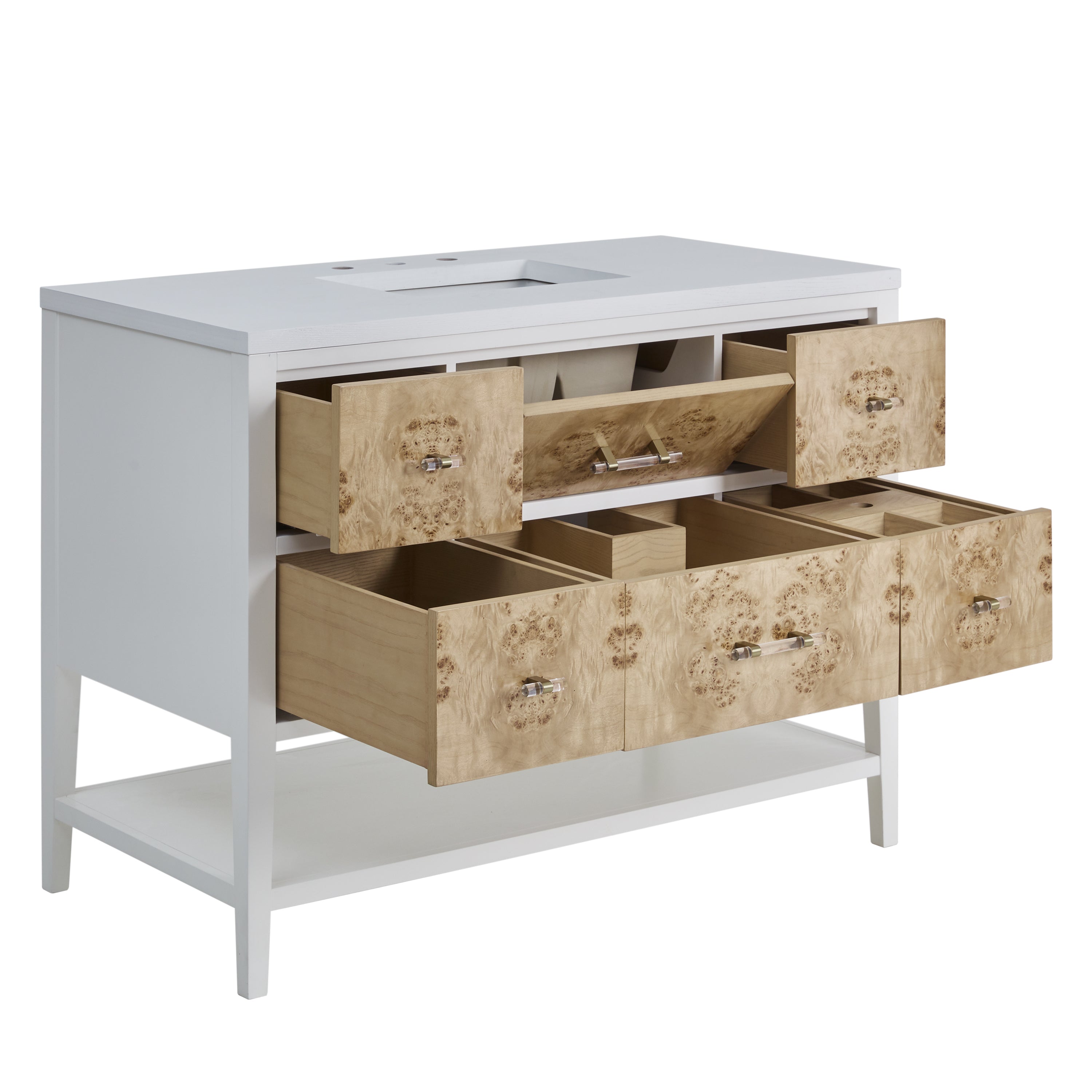 James Martin Olena 48" Single Vanity in Light Mappa Burl and Polished White with 3cm Countertop