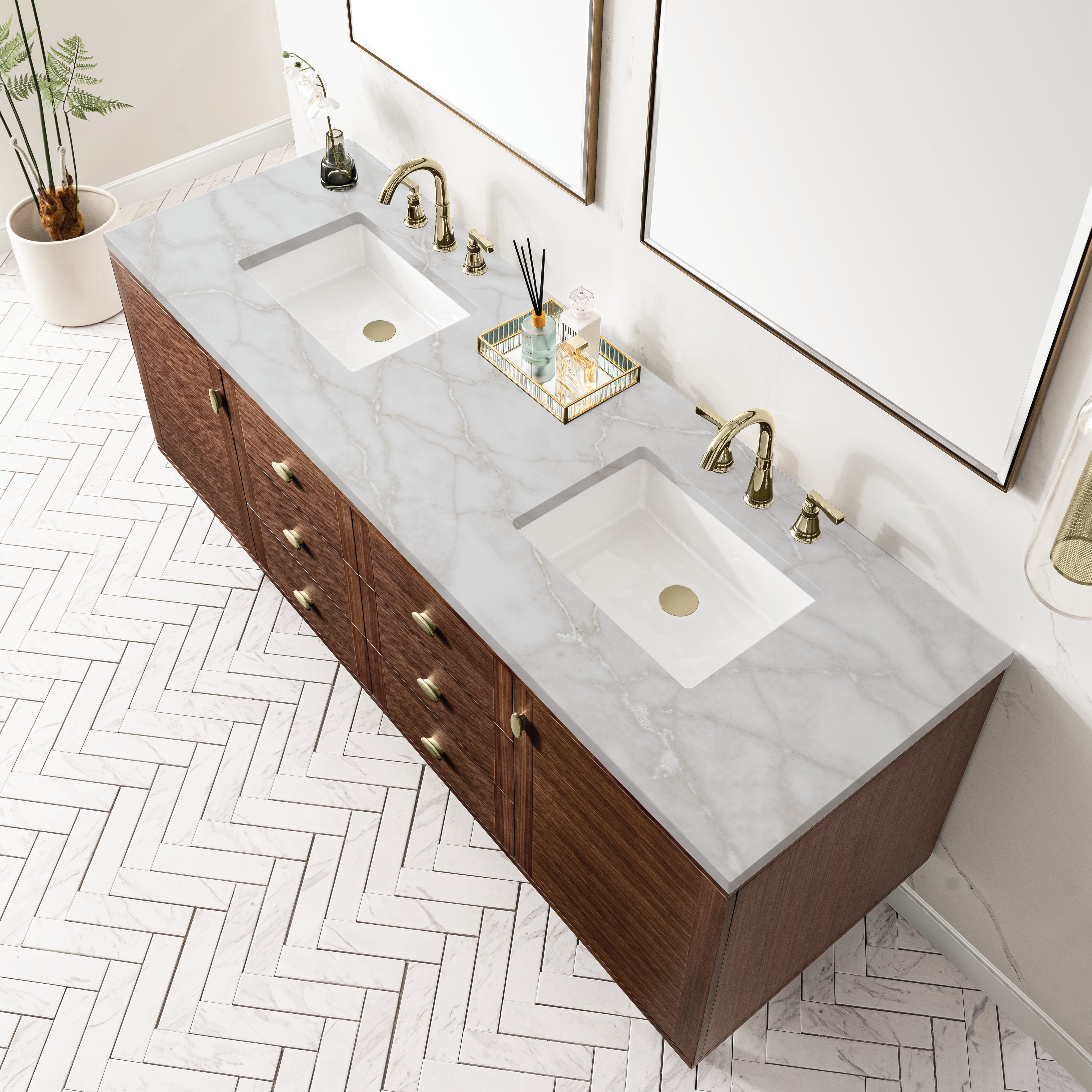 James Martin Amberly 72" Double Vanity in Mid-Century Walnut with 3cm Countertop