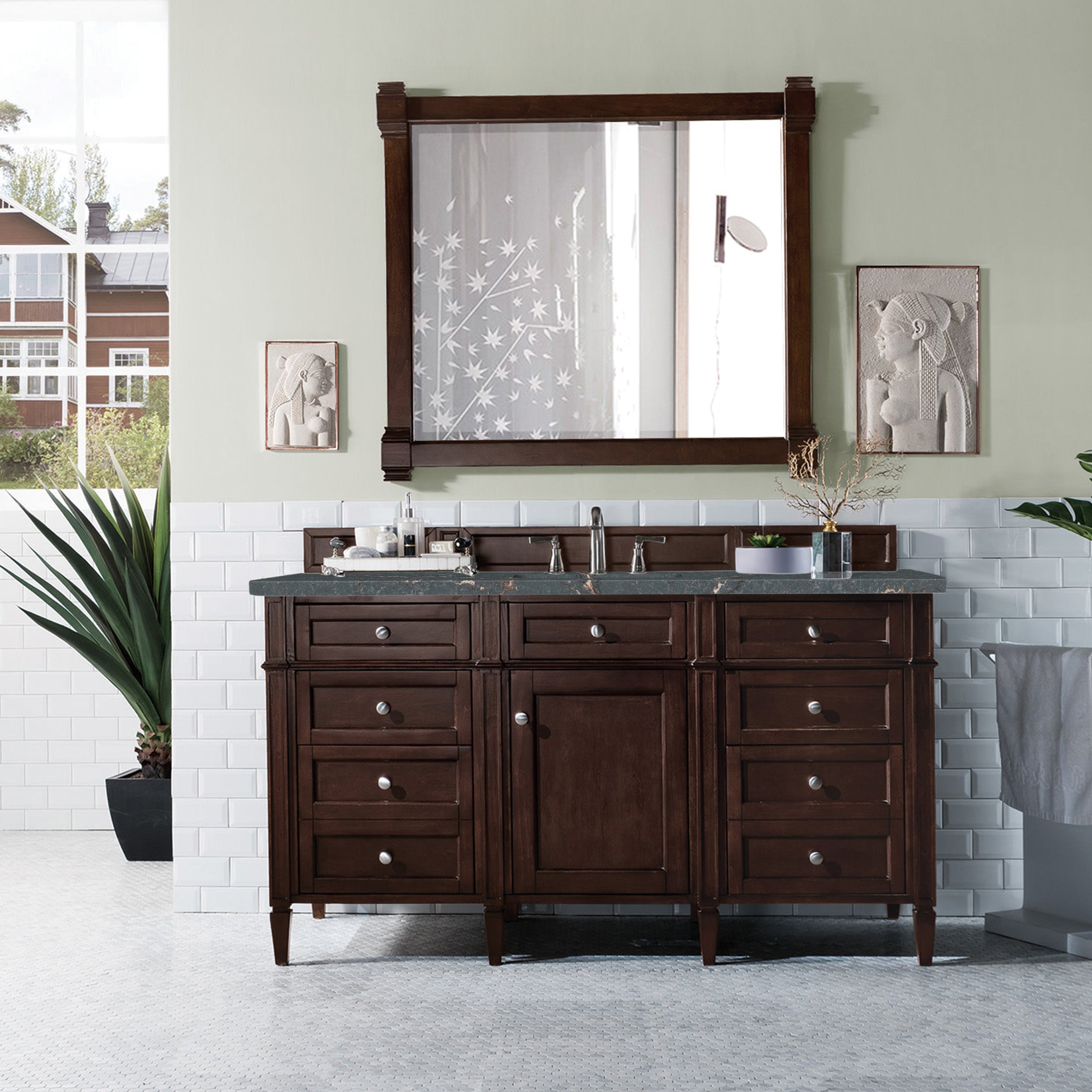 James Martin Brittany 60" Single Vanity in Burnished Mahogany with 3cm Countertop and FreePower Wireless Charger