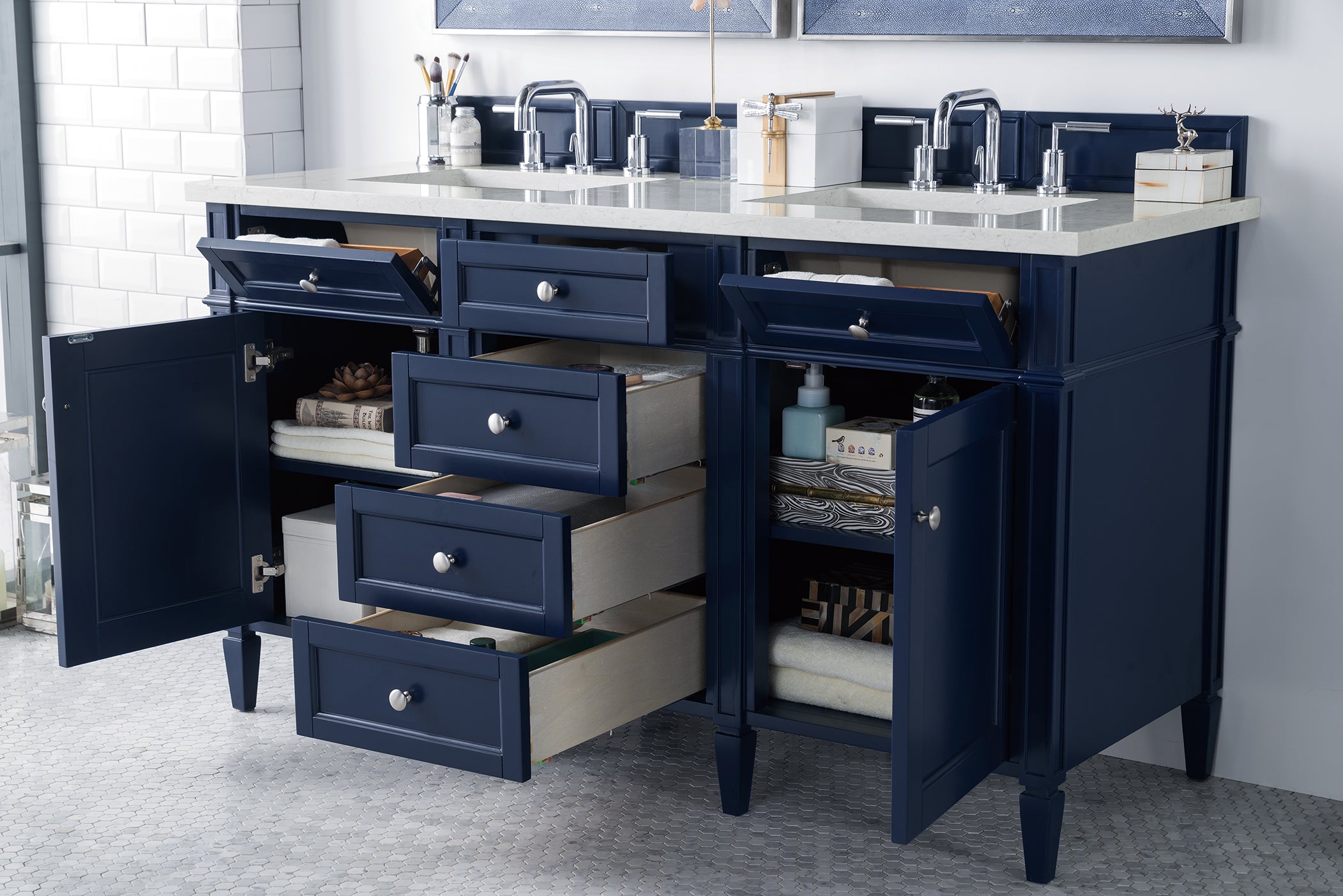 James Martin Brittany 60" Double Vanity in Victory Bleu with 3cm Countertop