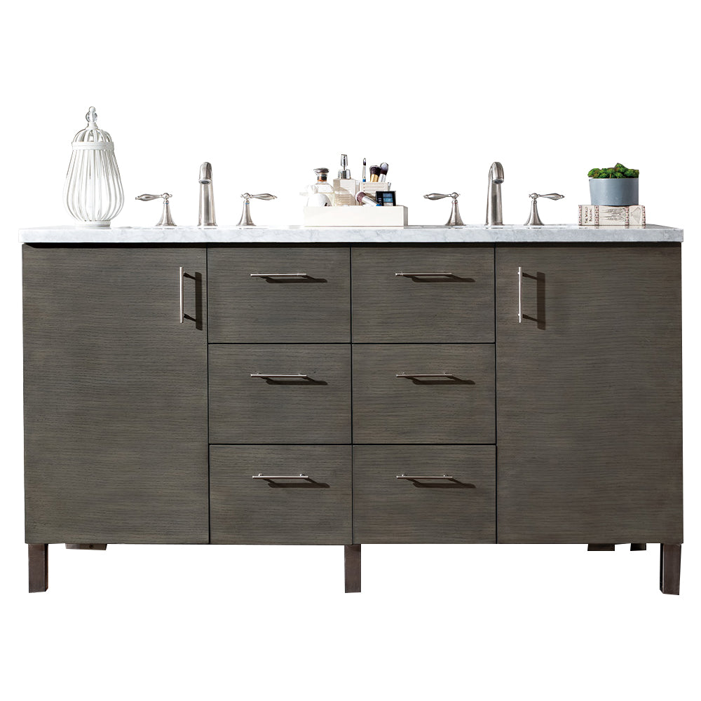 James Martin Metropolitan 60" Double Vanity in Silver Oak with 3cm Countertop