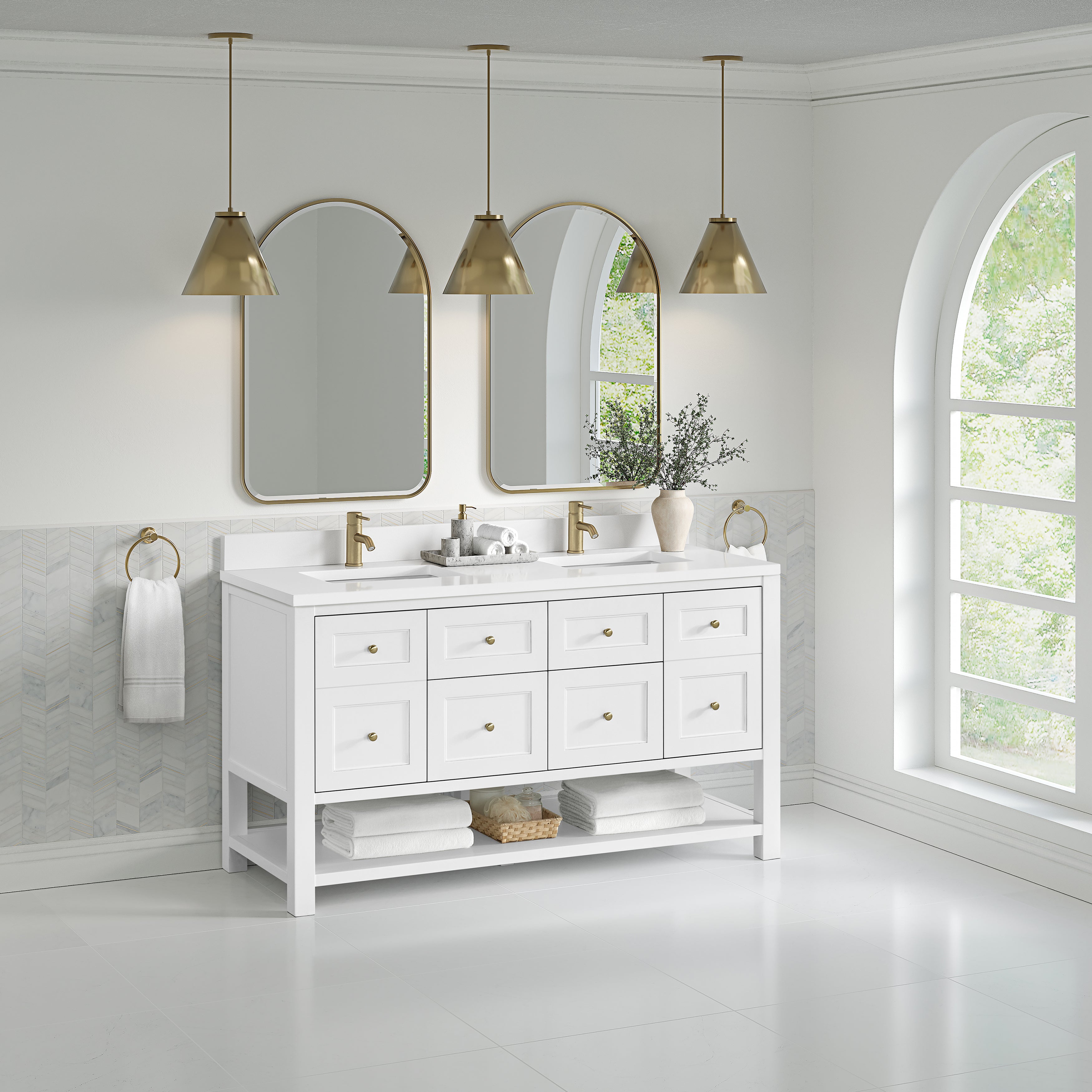 James Martin Breckenridge 60" Double Vanity in Bright White with 3cm Countertop