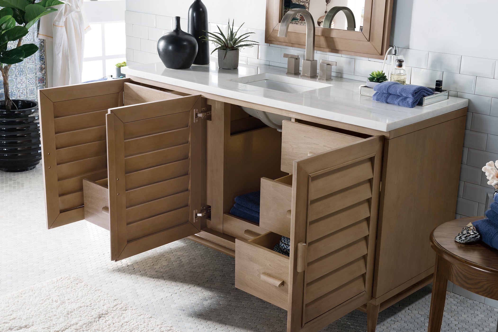 James Martin Portland 60" Single Vanity in Whitewashed Walnut with 3cm Countertop