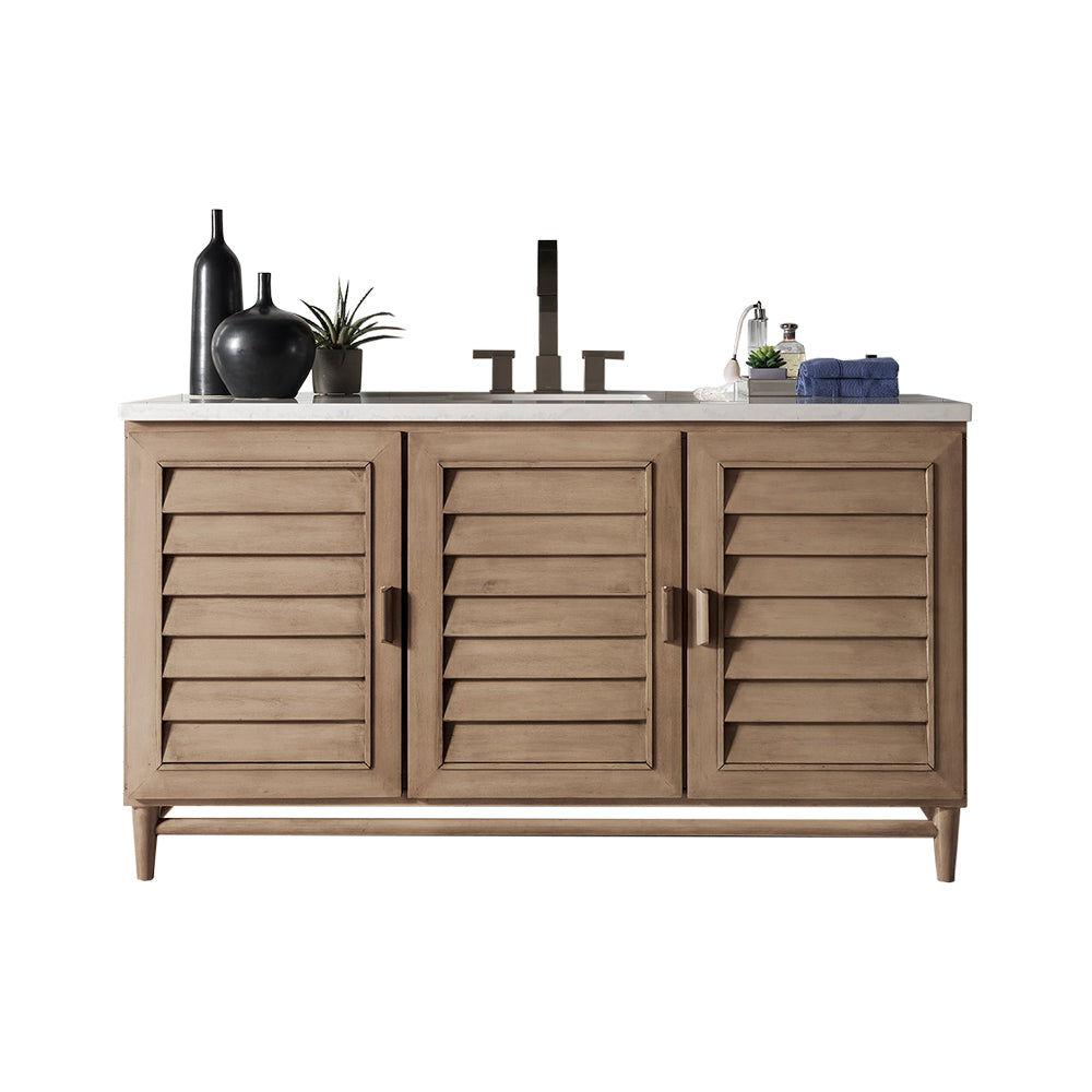James Martin Portland 60" Single Vanity in Whitewashed Walnut with 3cm Countertop