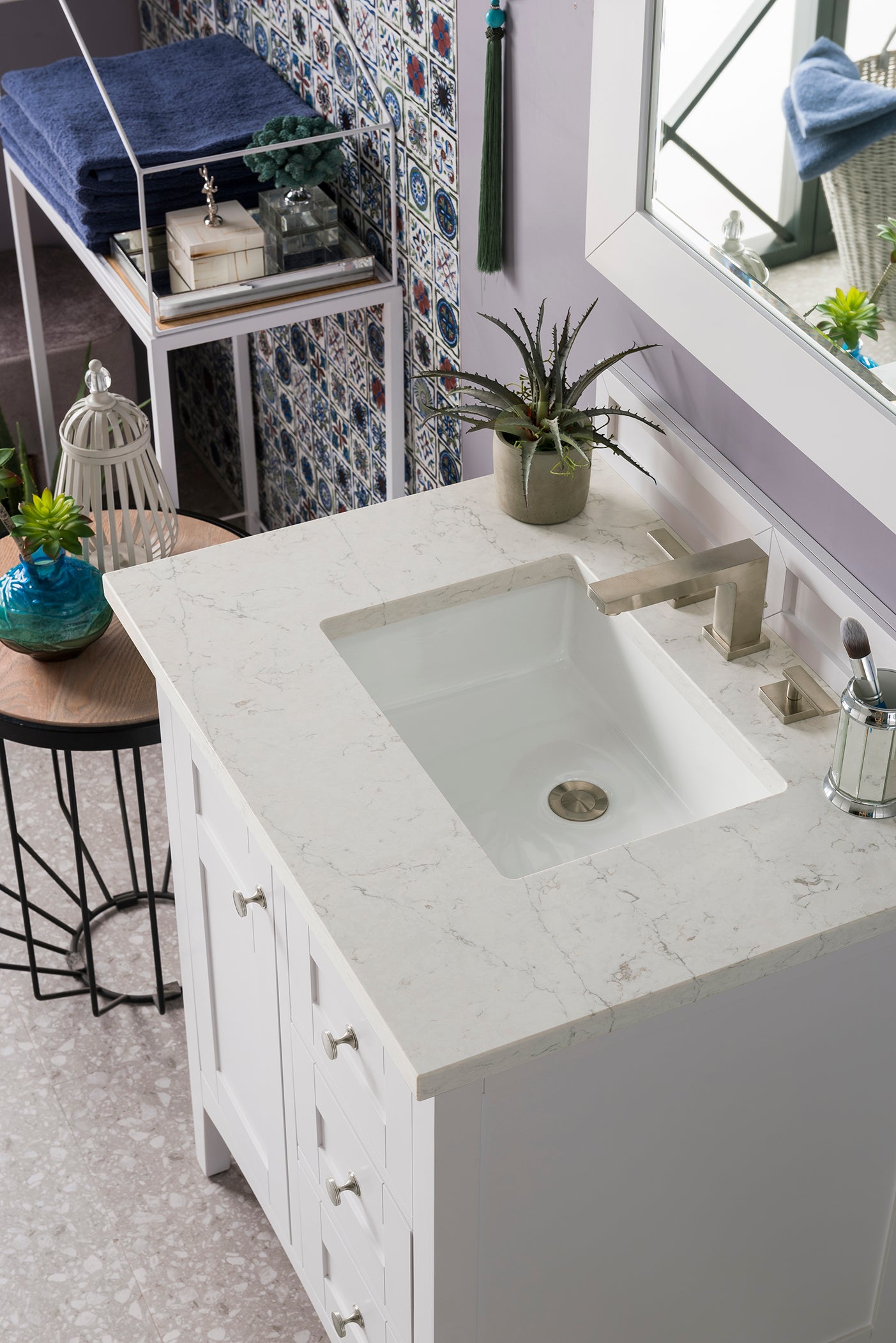 James Martin Palisades 30" Single Vanity in Bright White with 3cm Countertop