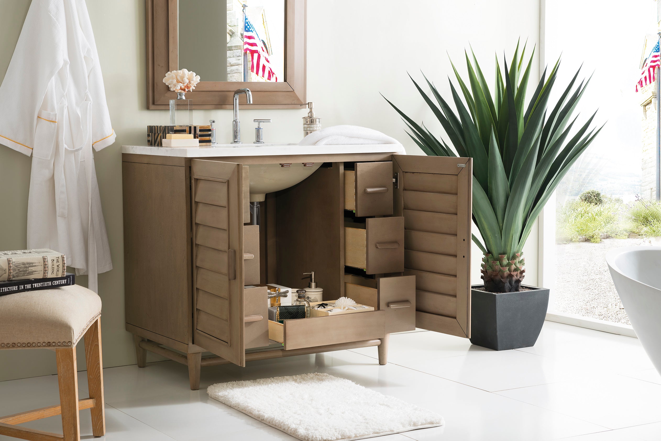James Martin Portland 36" Single Vanity in Whitewashed Walnut with 3cm Countertop