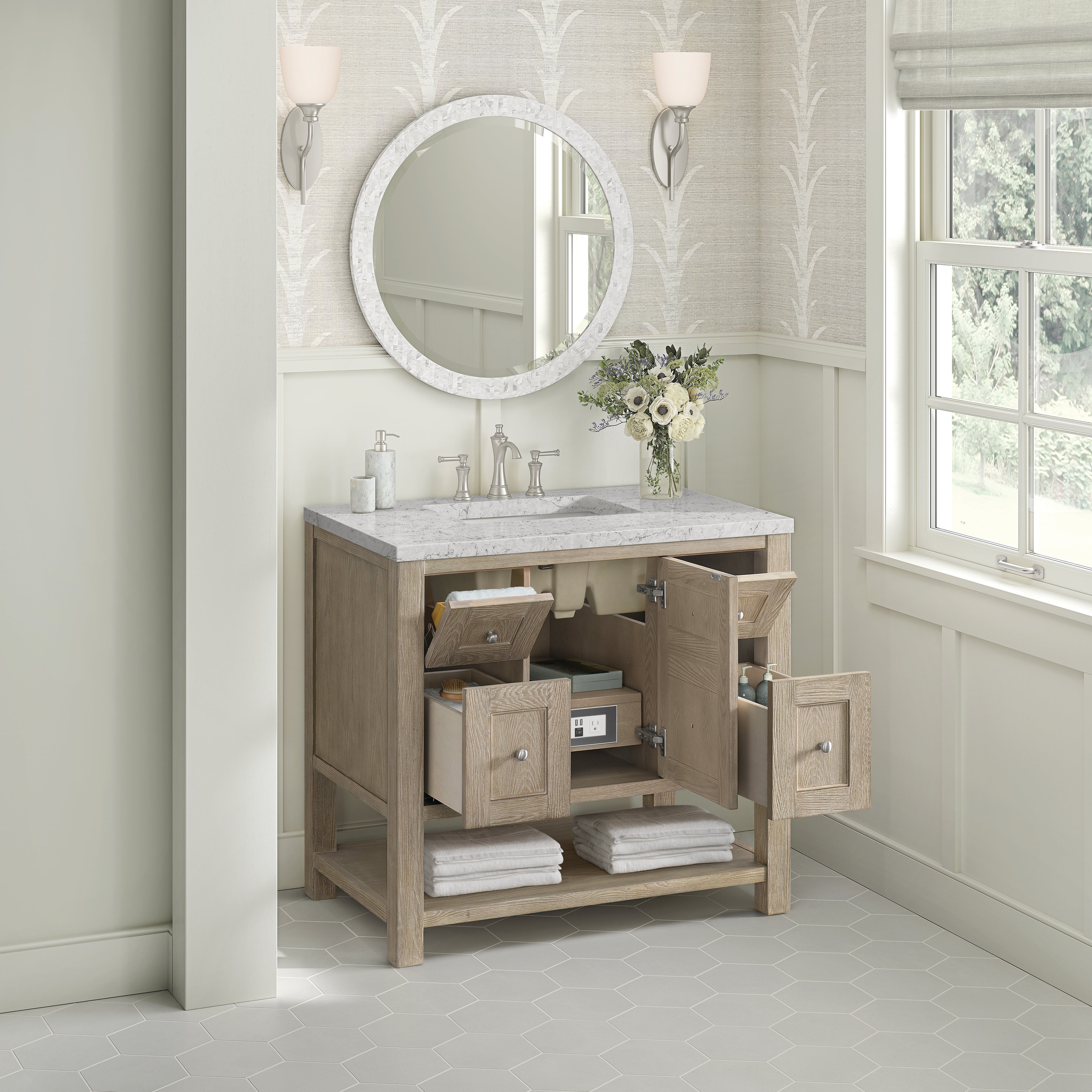 James Martin Breckenridge 36" Single in Whitewashed Oak with 3cm Countertop