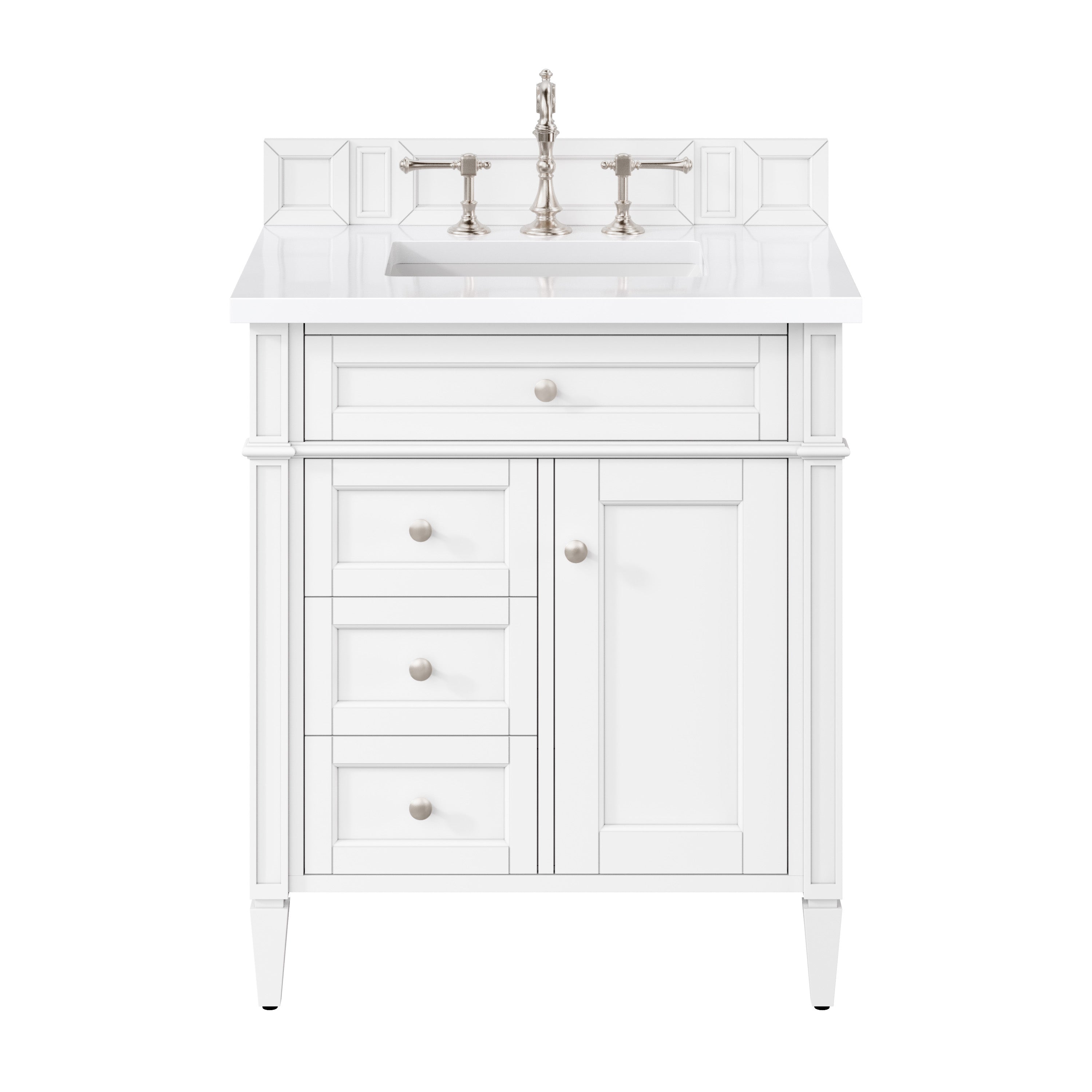 James Martin Brittany 30" Single Vanity in Bright White with 3cm Countertop