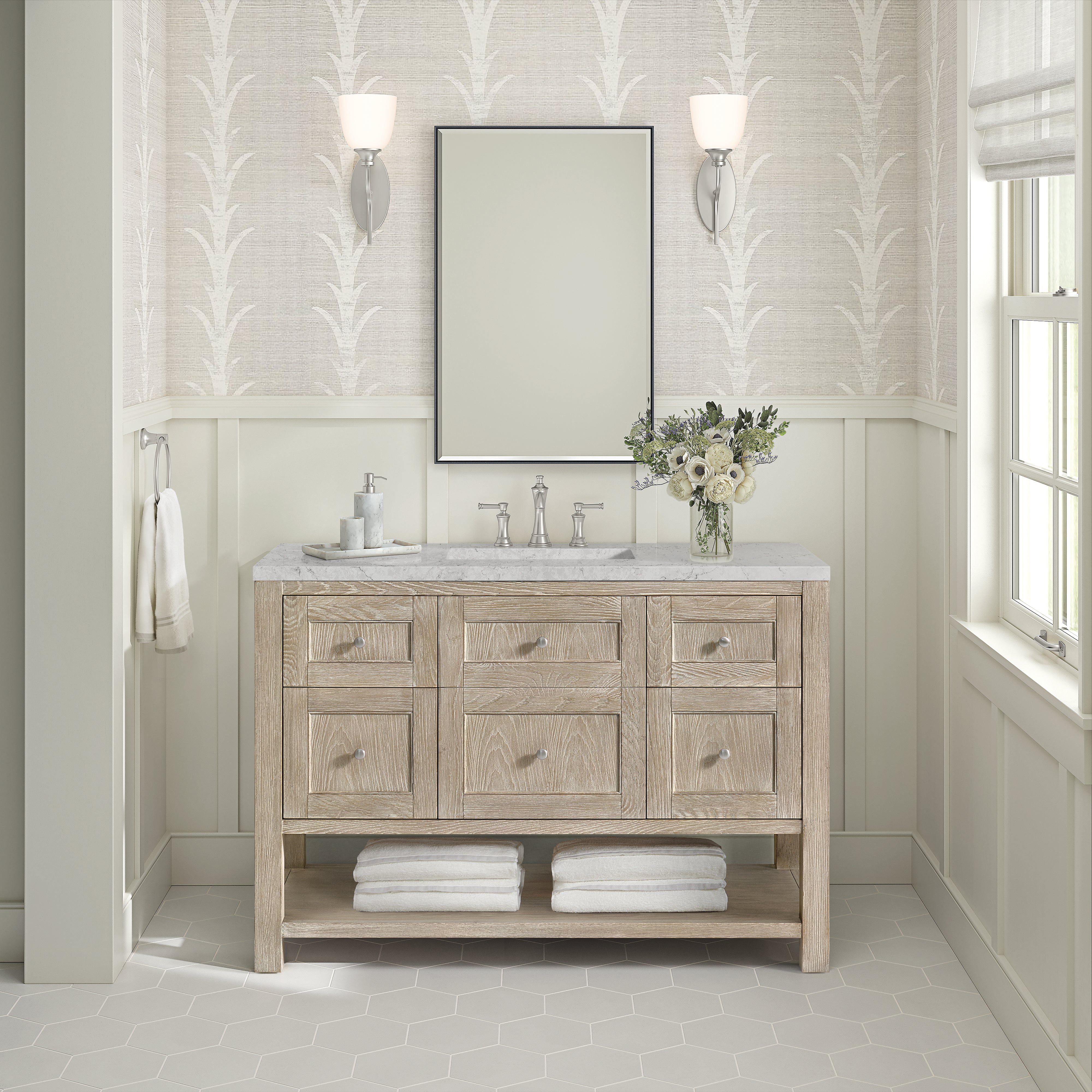 James Martin Breckenridge 48" Single Vanity in Whitewashed Oak with 3cm Countertop