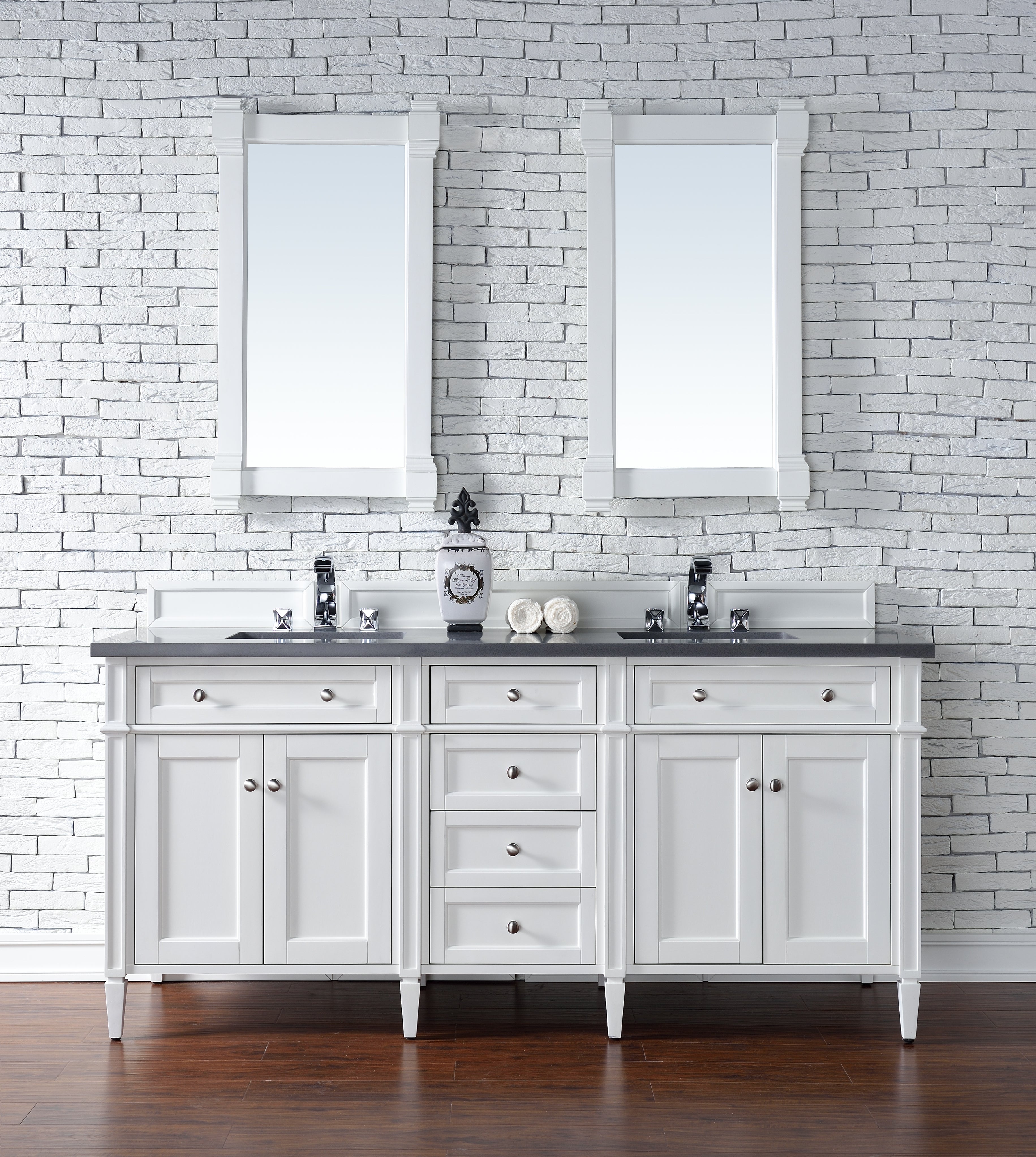 James Martin Brittany 72" Double Vanity in Bright White with 3cm Countertop