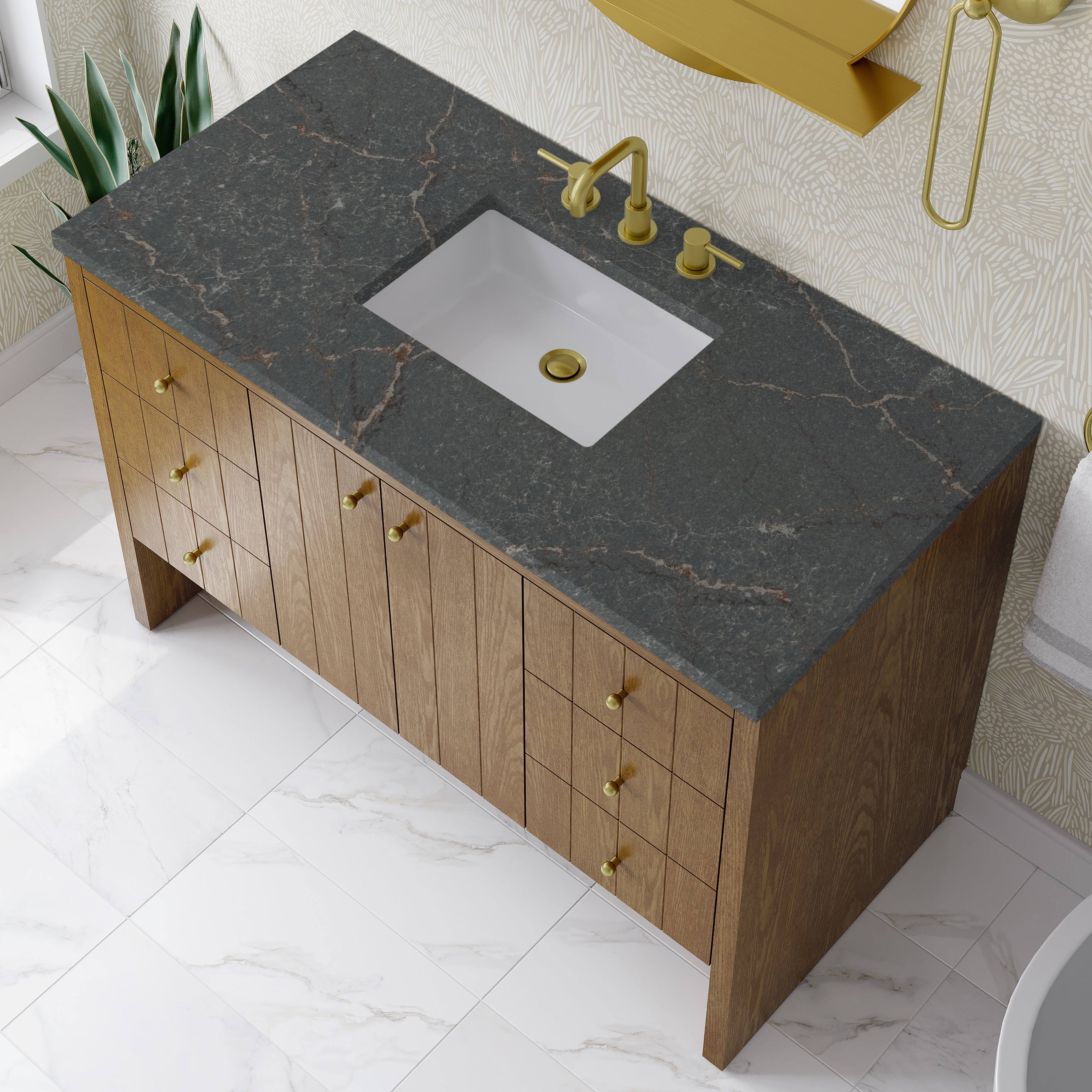 James Martin Hudson 48" Single Vanity in Honey Oak with 3cm Countertop